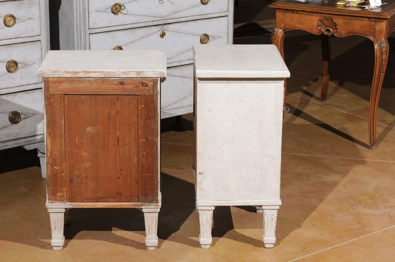 Pair of Swedish Neoclassical Style Painted Nightstand Cabinets with Single Door 1