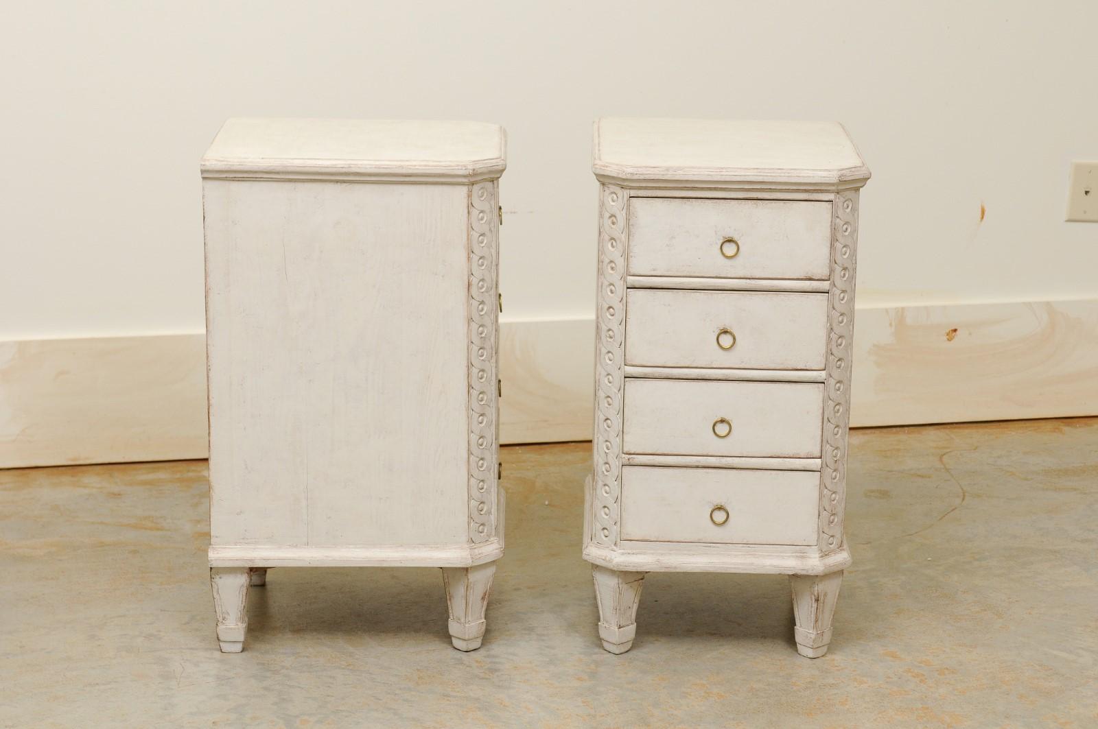 Pair of Swedish Neoclassical Style Painted Nightstand Tables with Guilloches 5