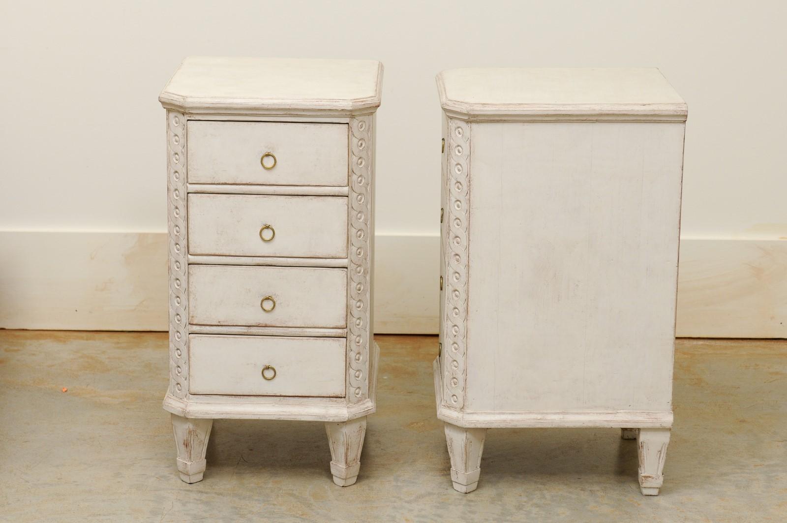 Pair of Swedish Neoclassical Style Painted Nightstand Tables with Guilloches 8