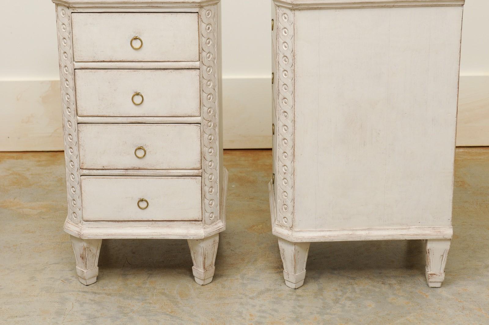 Pair of Swedish Neoclassical Style Painted Nightstand Tables with Guilloches 9