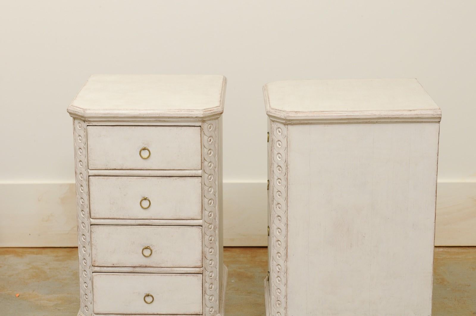 Pair of Swedish Neoclassical Style Painted Nightstand Tables with Guilloches 10