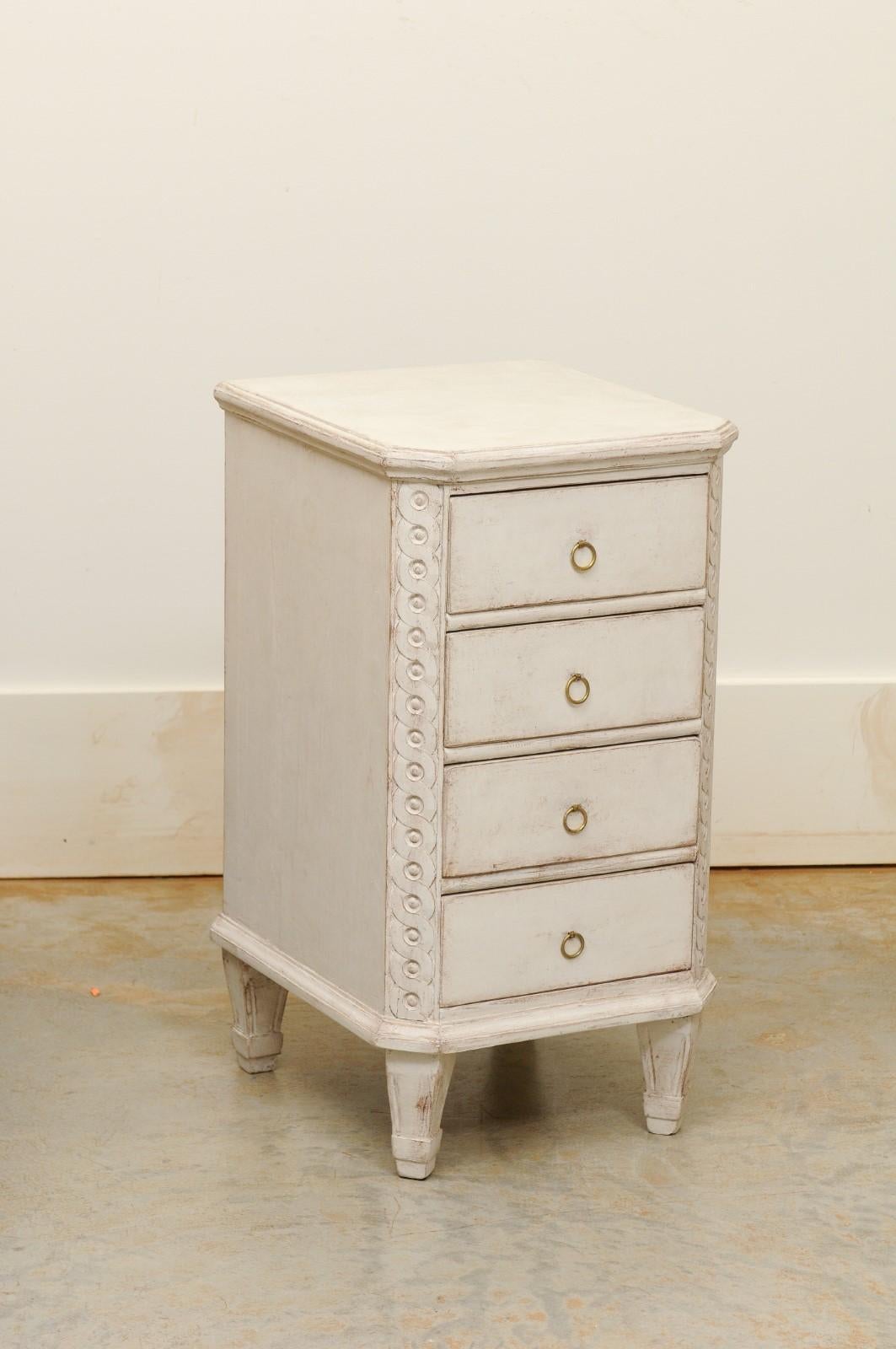 19th Century Pair of Swedish Neoclassical Style Painted Nightstand Tables with Guilloches