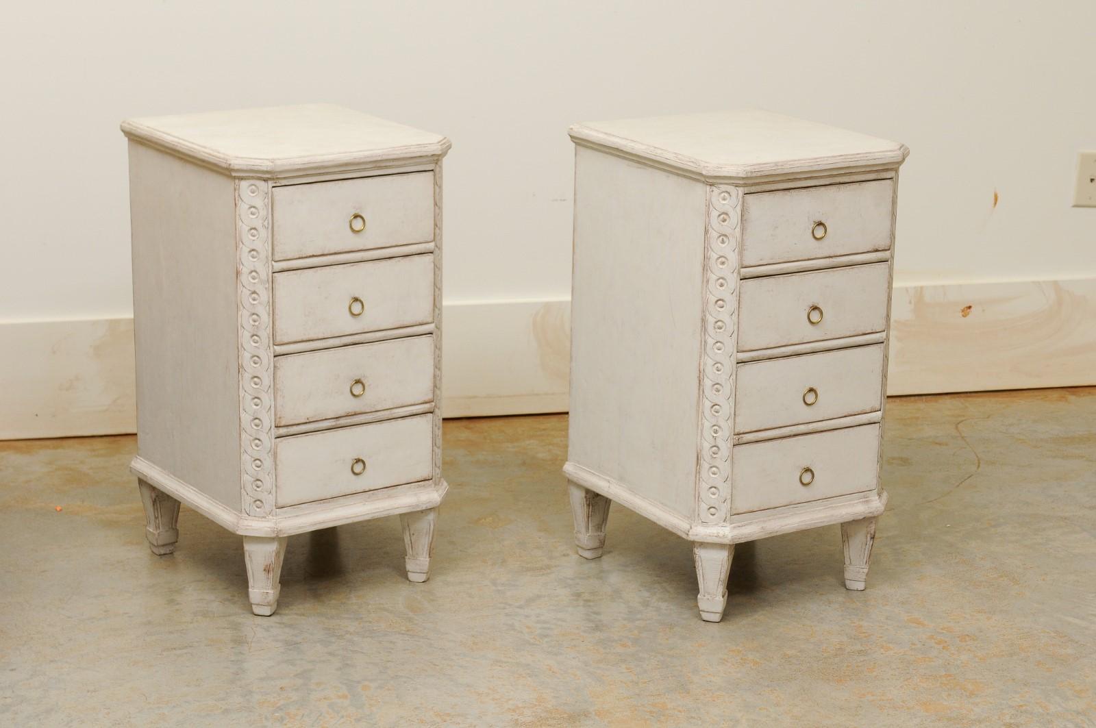 Pair of Swedish Neoclassical Style Painted Nightstand Tables with Guilloches 1
