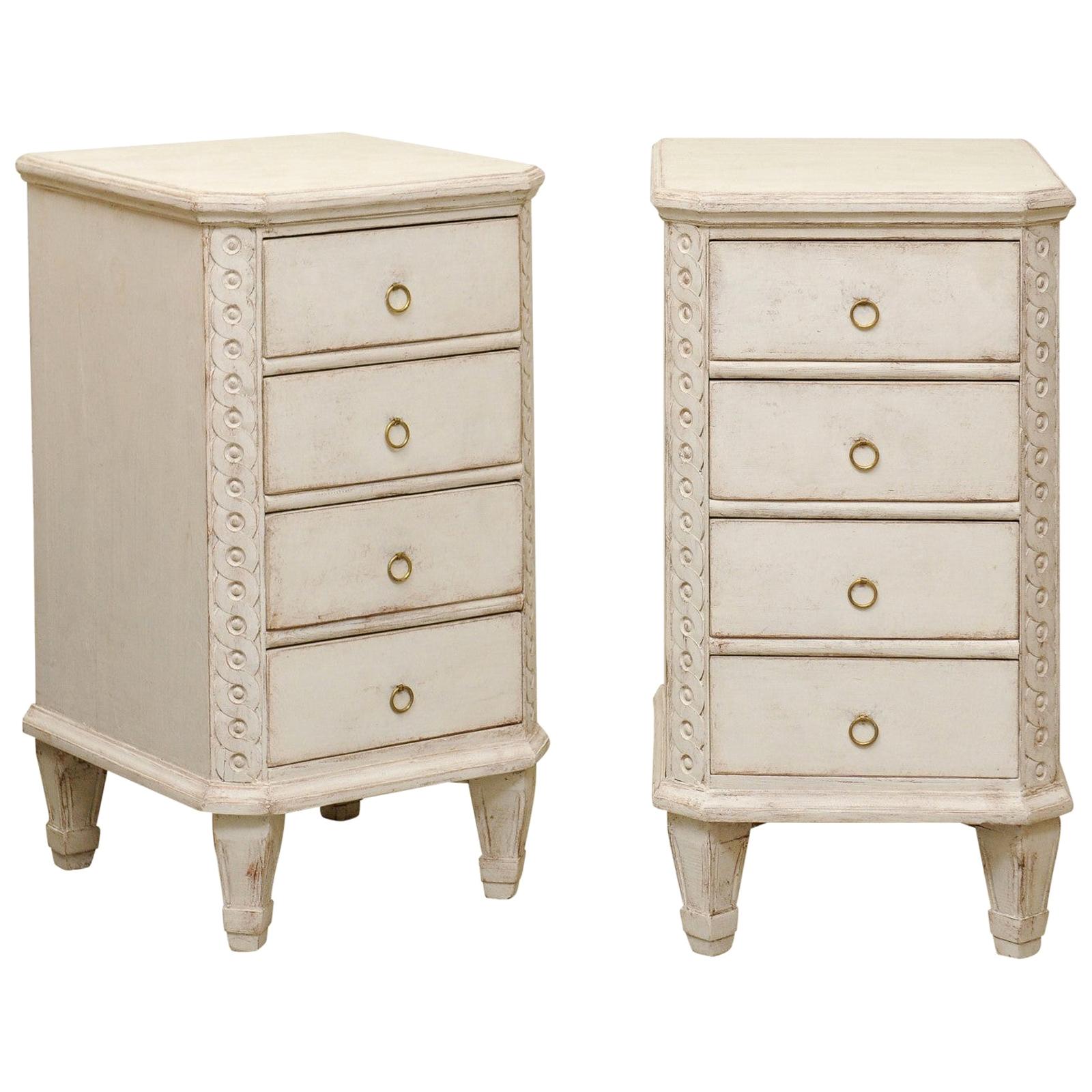 Pair of Swedish Neoclassical Style Painted Nightstand Tables with Guilloches