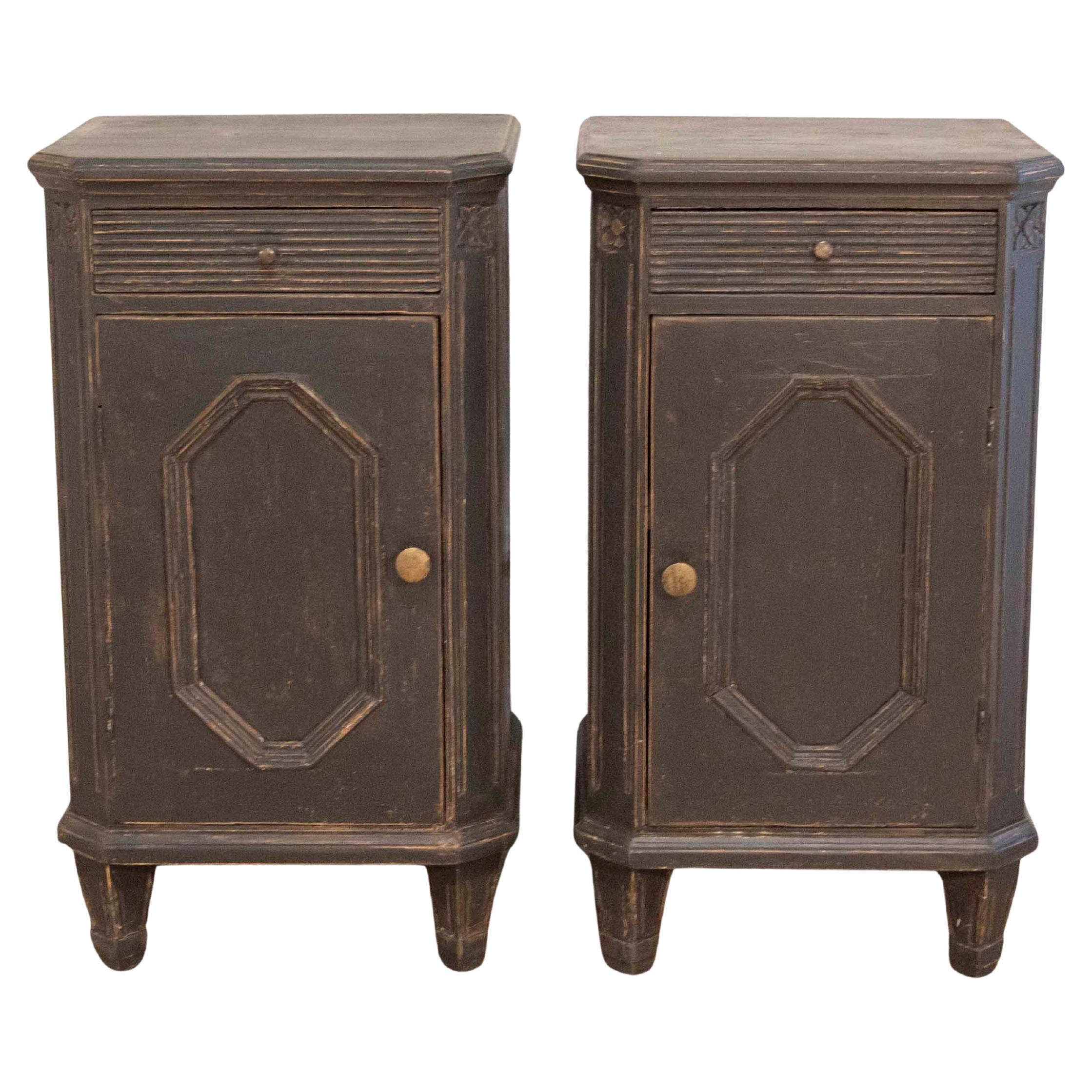 Pair of Swedish Nightstands in Black Paint, Circa 1880
