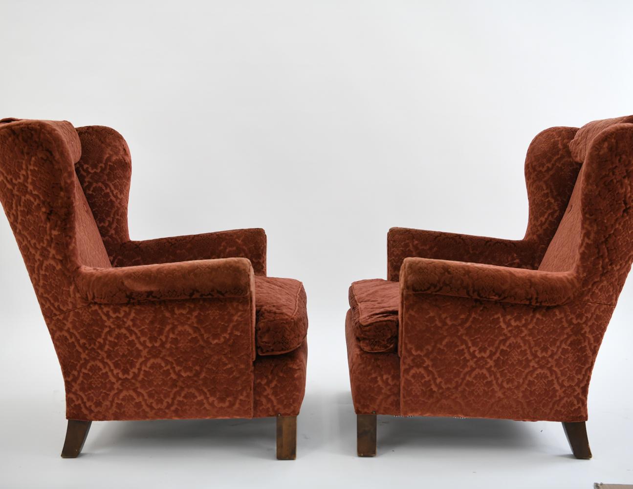 Mid-Century Modern Pair of Swedish Nordiska Kompaniet Wingback Chairs, circa 1940s