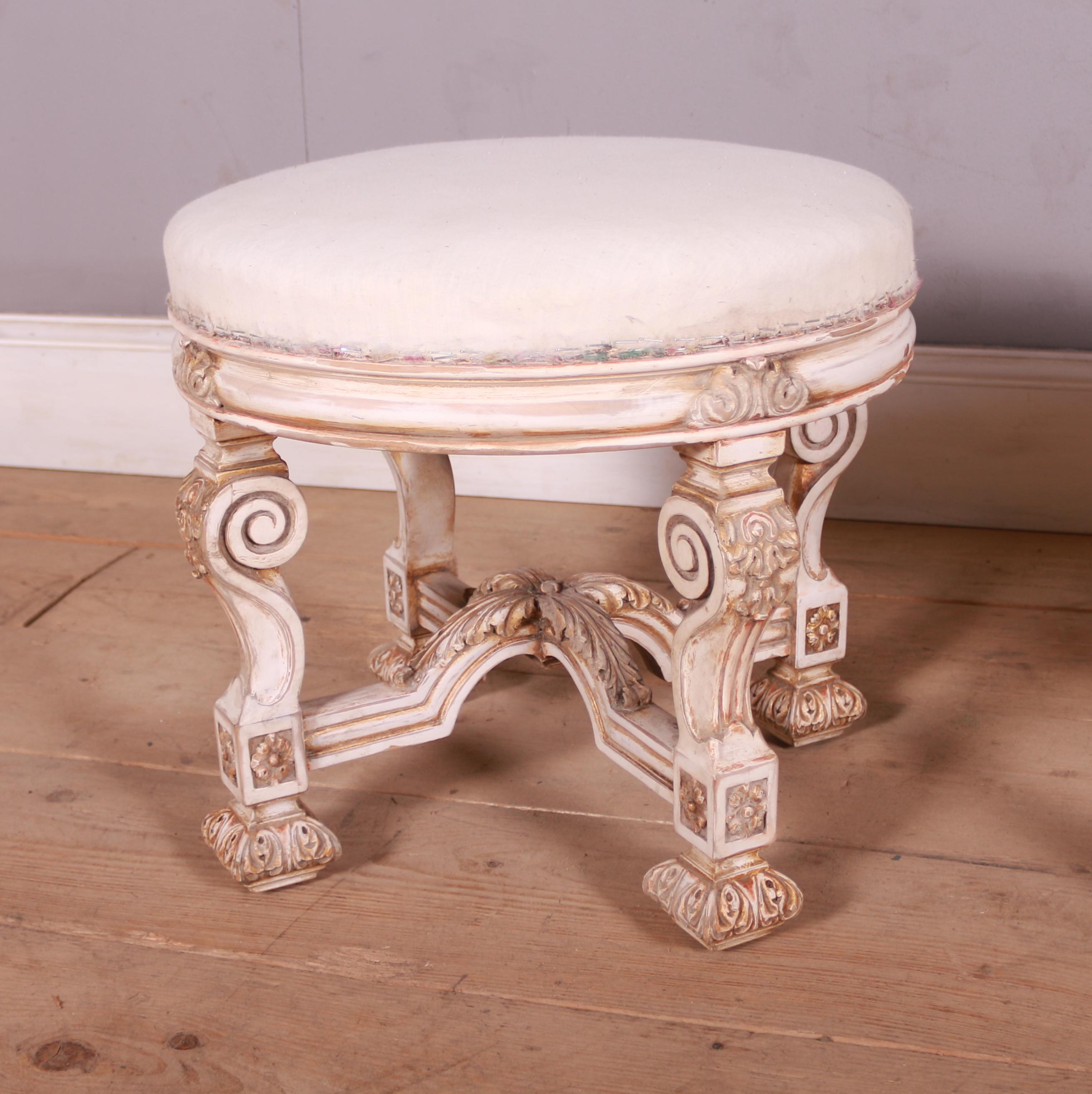 Good pair of 19th C Swedish stools with original paint finish and traces of gilt. 1890.

Reference: 7426

Dimensions
17 inches (43 cms) high
18.5 inches (47 cms) diameter.