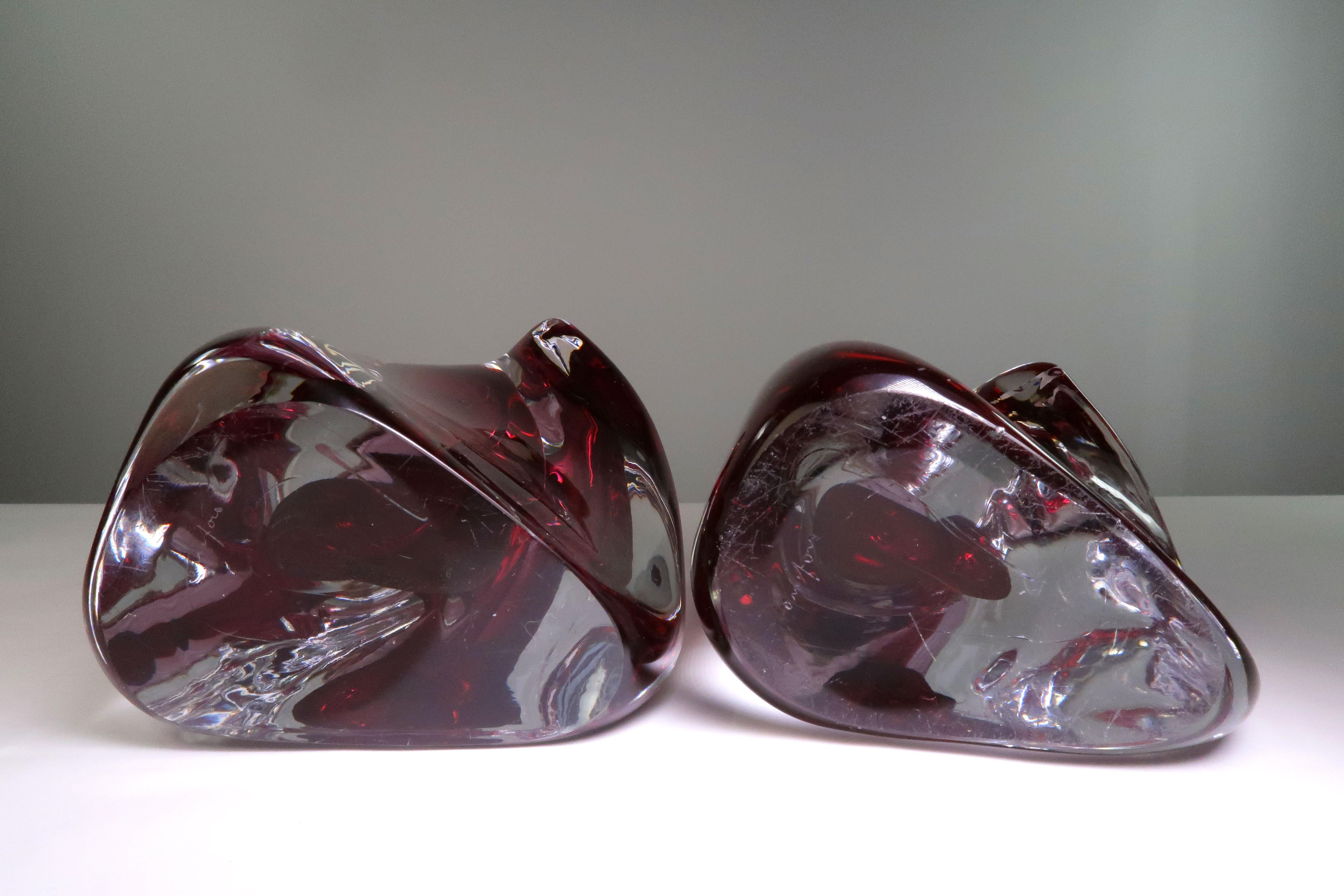 Mid-20th Century Swedish Orrefors Red, Clear Mouthblown Midcentury Art Glass Table Lamps, 1960s
