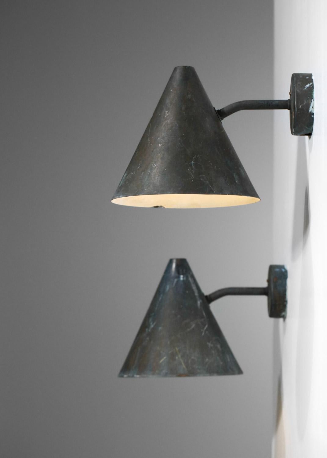 Mid-Century Modern Pair of Swedish Outdoor Wall Lamps Hans Agne Jakobsson in Patinated Copper For Sale