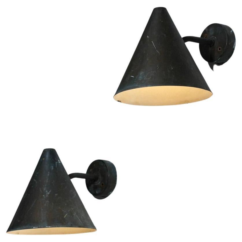 Pair of Swedish Outdoor Wall Lamps Hans Agne Jakobsson in Patinated Copper For Sale