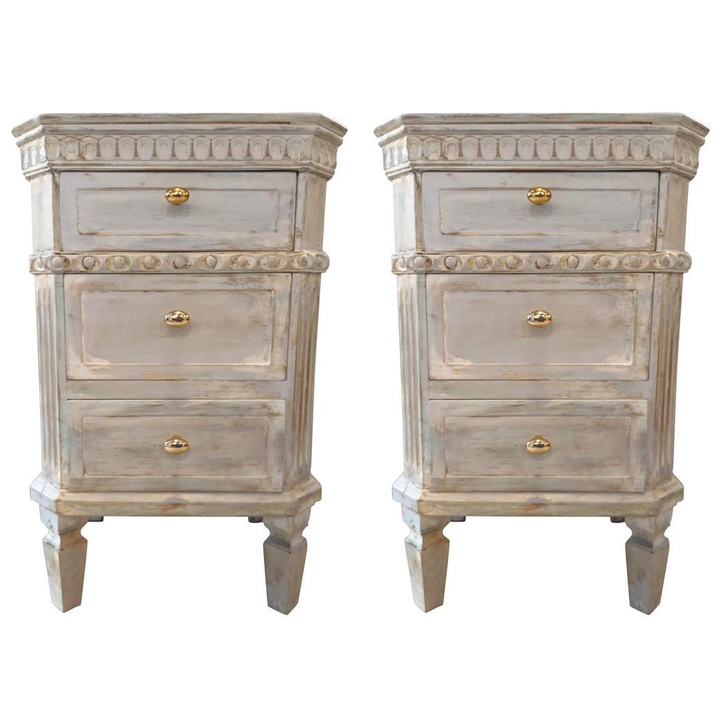 Pair of Swedish Paint Decorated End Tables or Nightstands