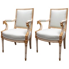 Pair of Swedish Painted and Parcel Gilt Armchairs