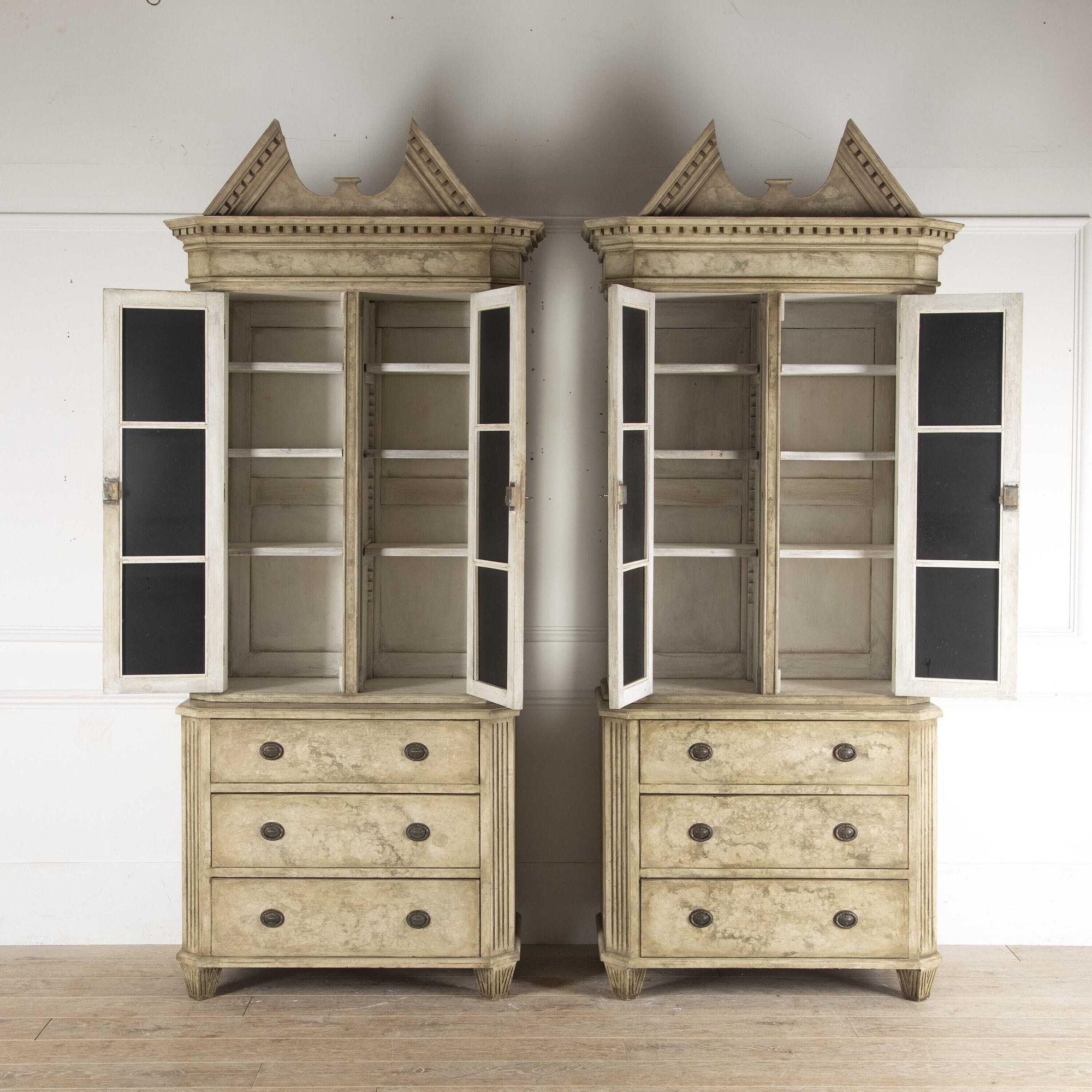 Gustavian Pair of Swedish Painted Bookcases
