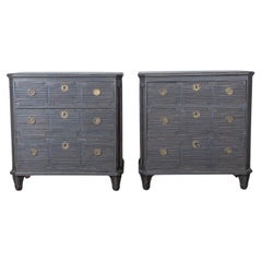 Pair of Swedish Painted Chests with Fluted Drawers and Brass Hardware