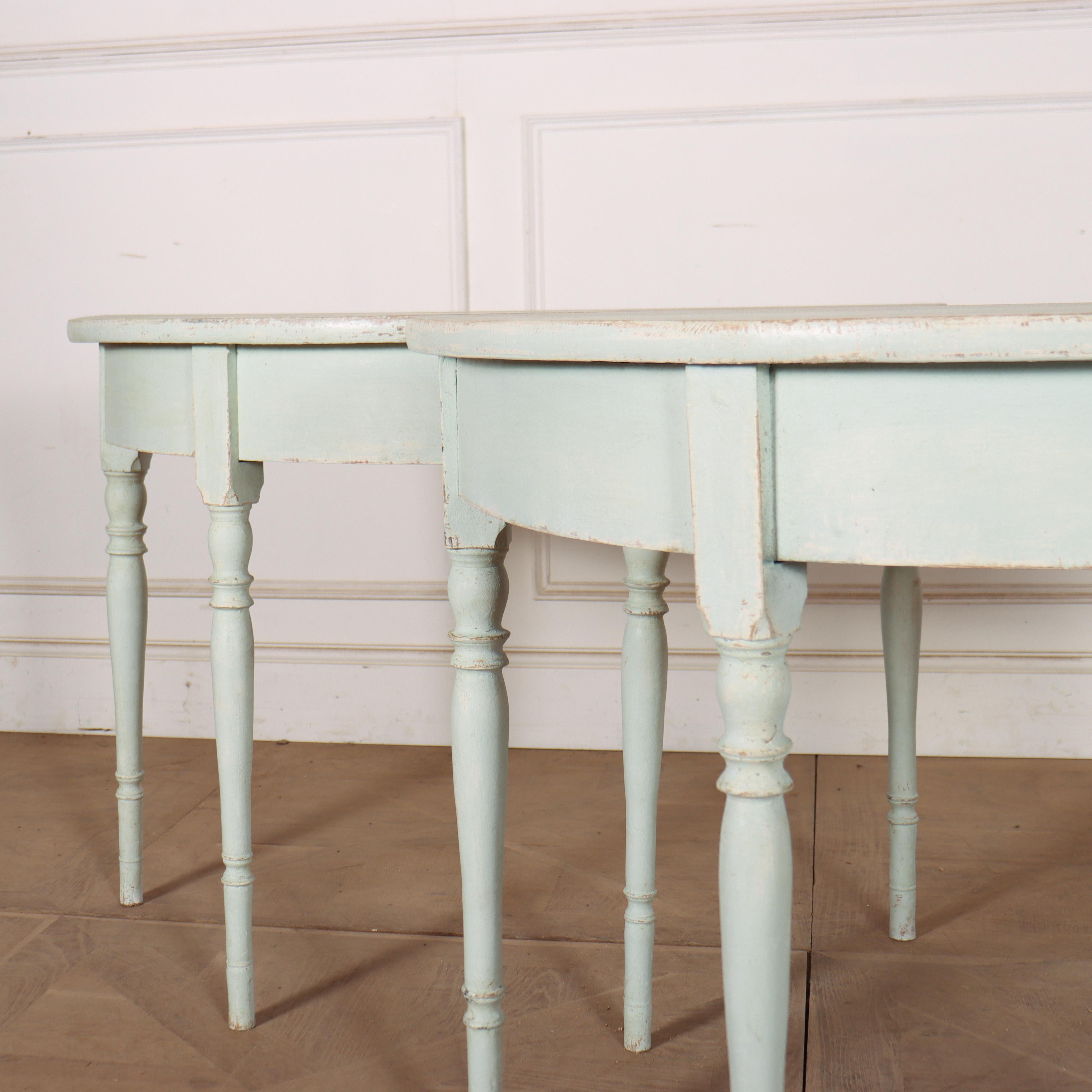Pair of Swedish Painted Demi-lune Console Tables In Good Condition For Sale In Leamington Spa, Warwickshire