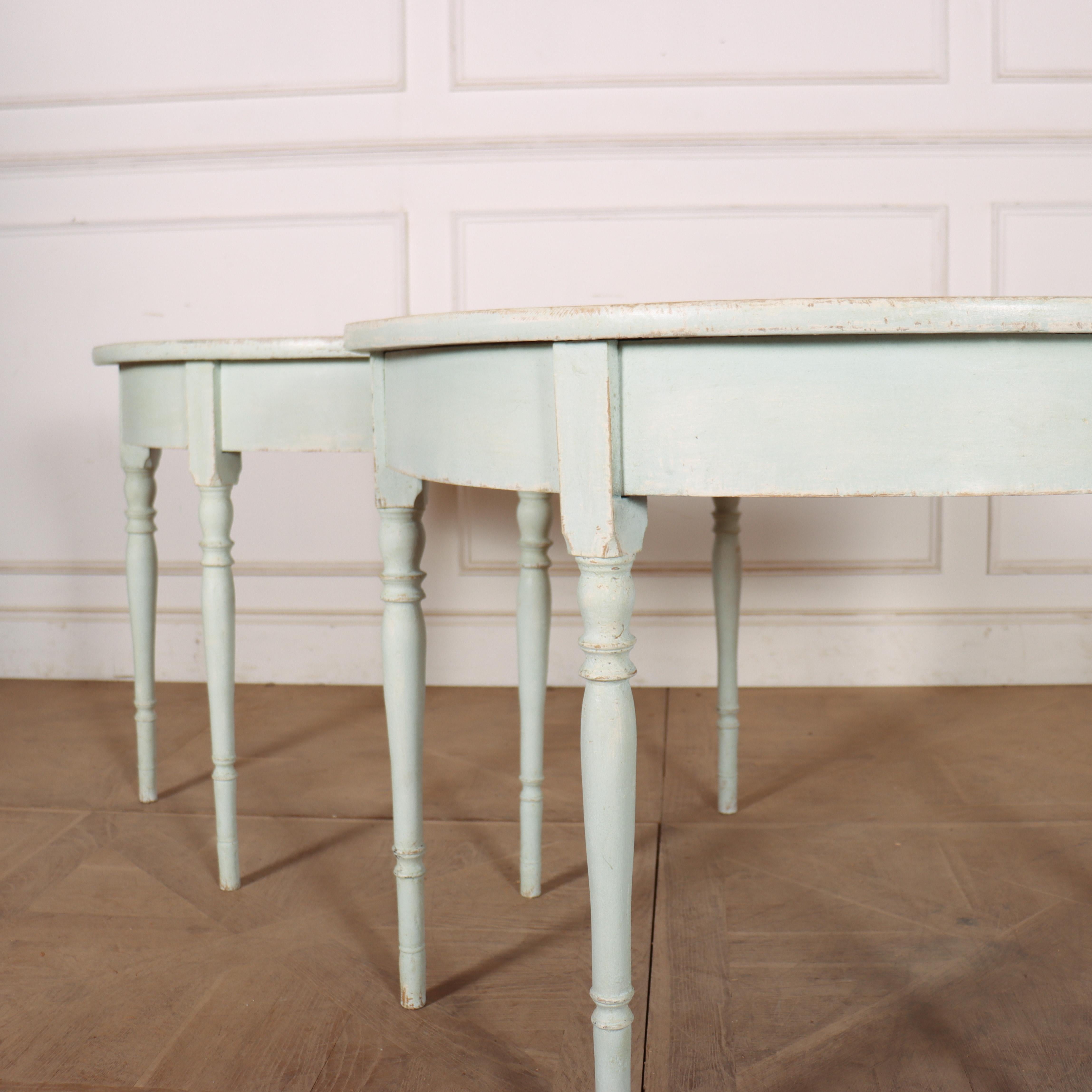Pine Pair of Swedish Painted Demi-lune Console Tables For Sale