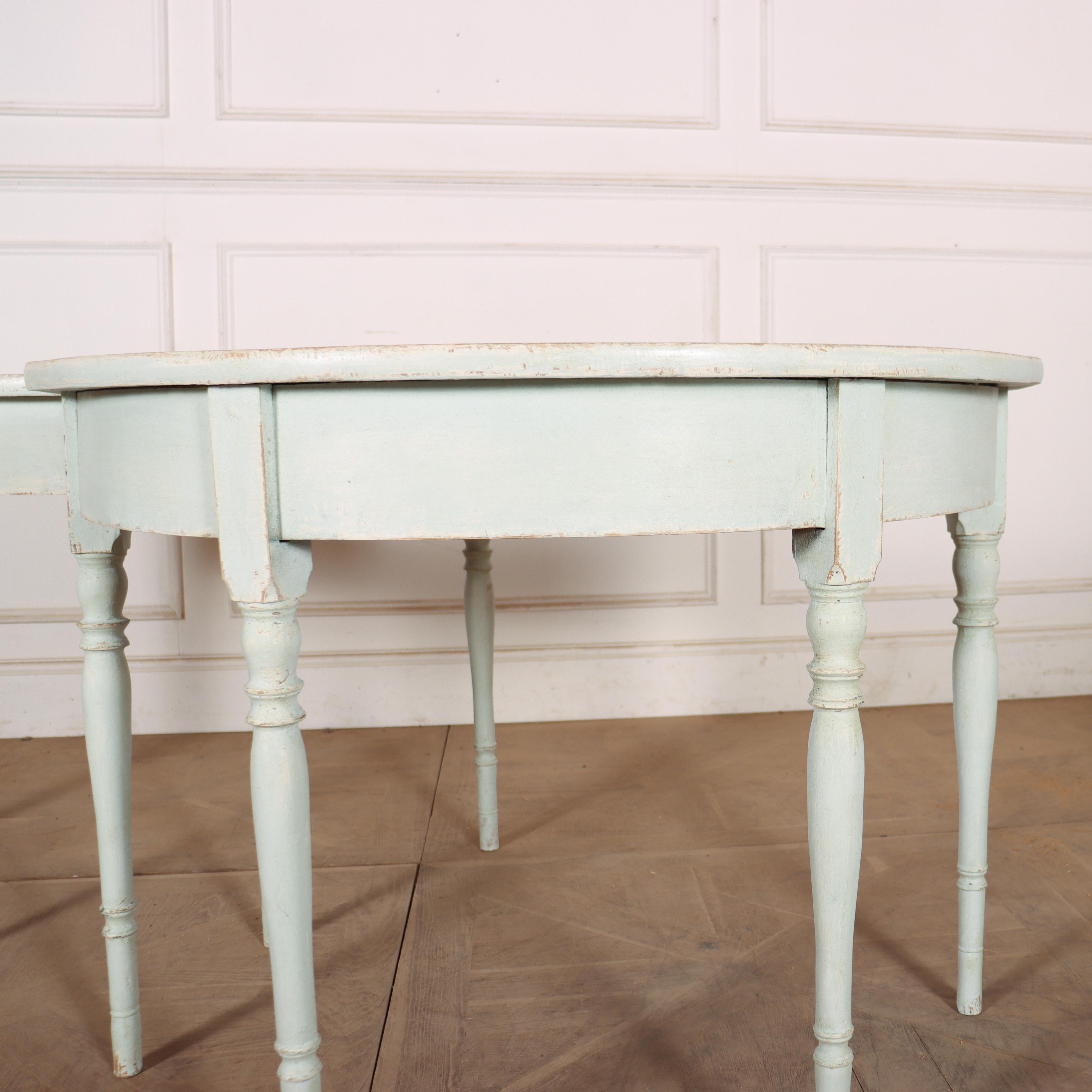 Pair of Swedish Painted Demi-lune Console Tables For Sale 1