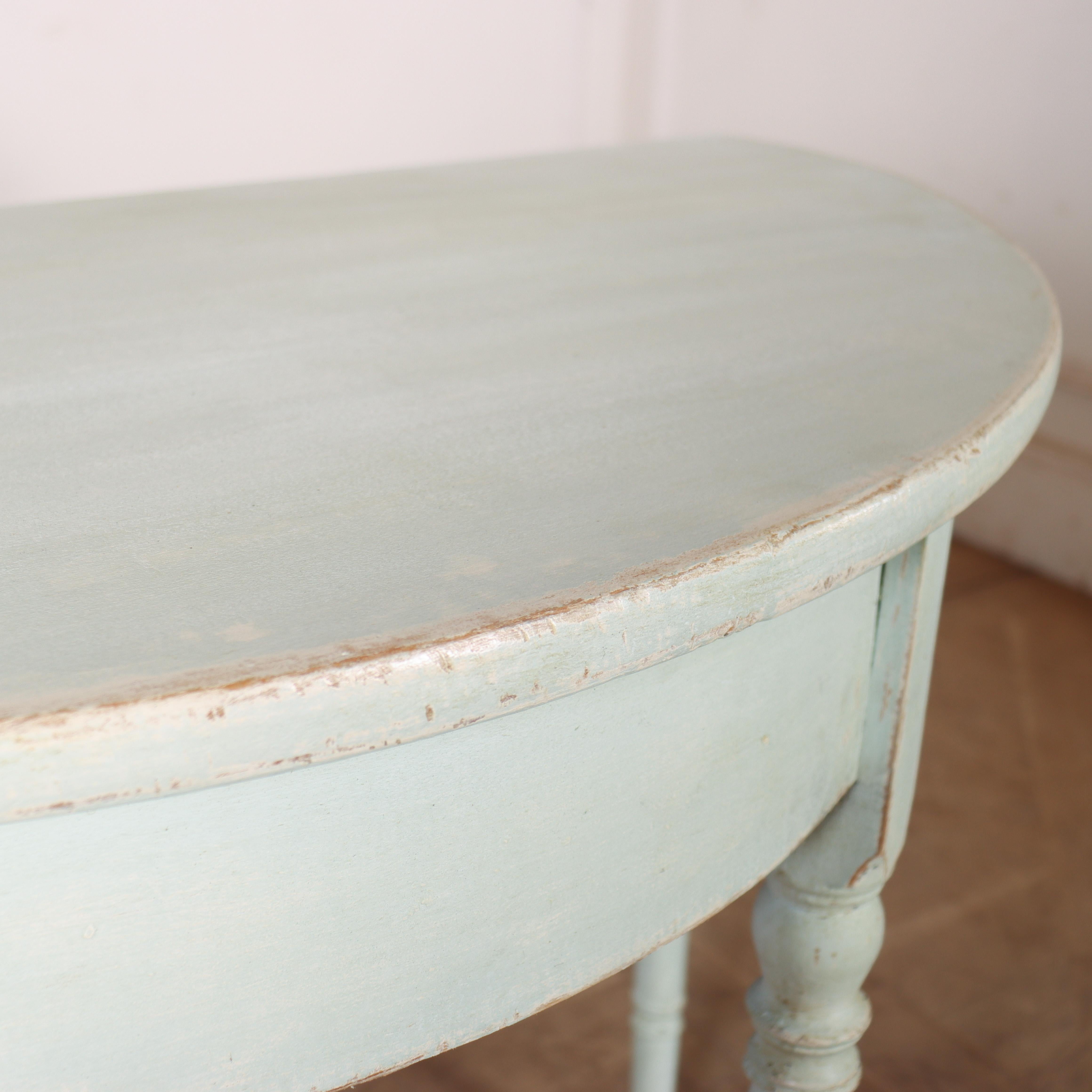 Pair of Swedish Painted Demi-lune Console Tables For Sale 3