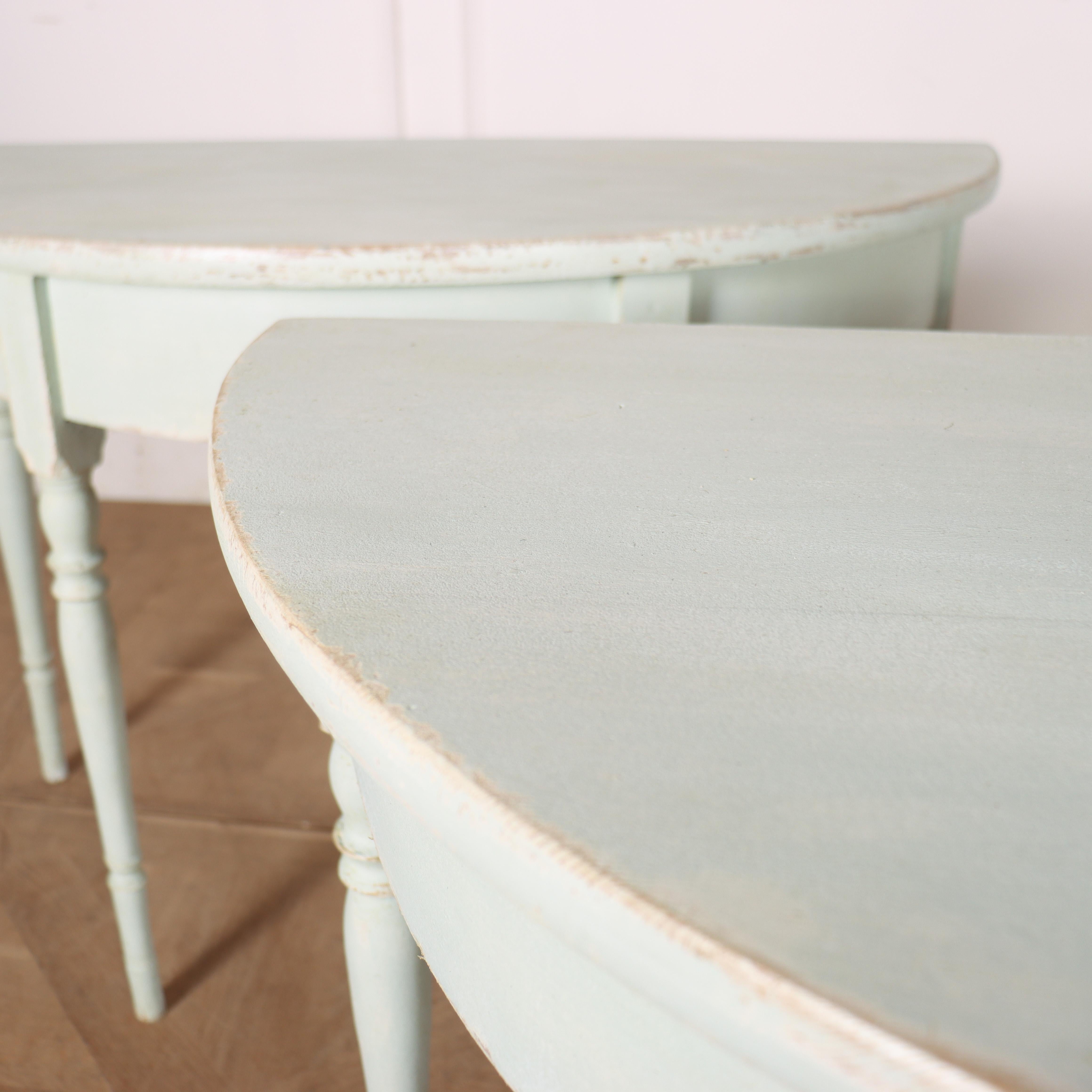 Pair of Swedish Painted Demi-lune Console Tables For Sale 4