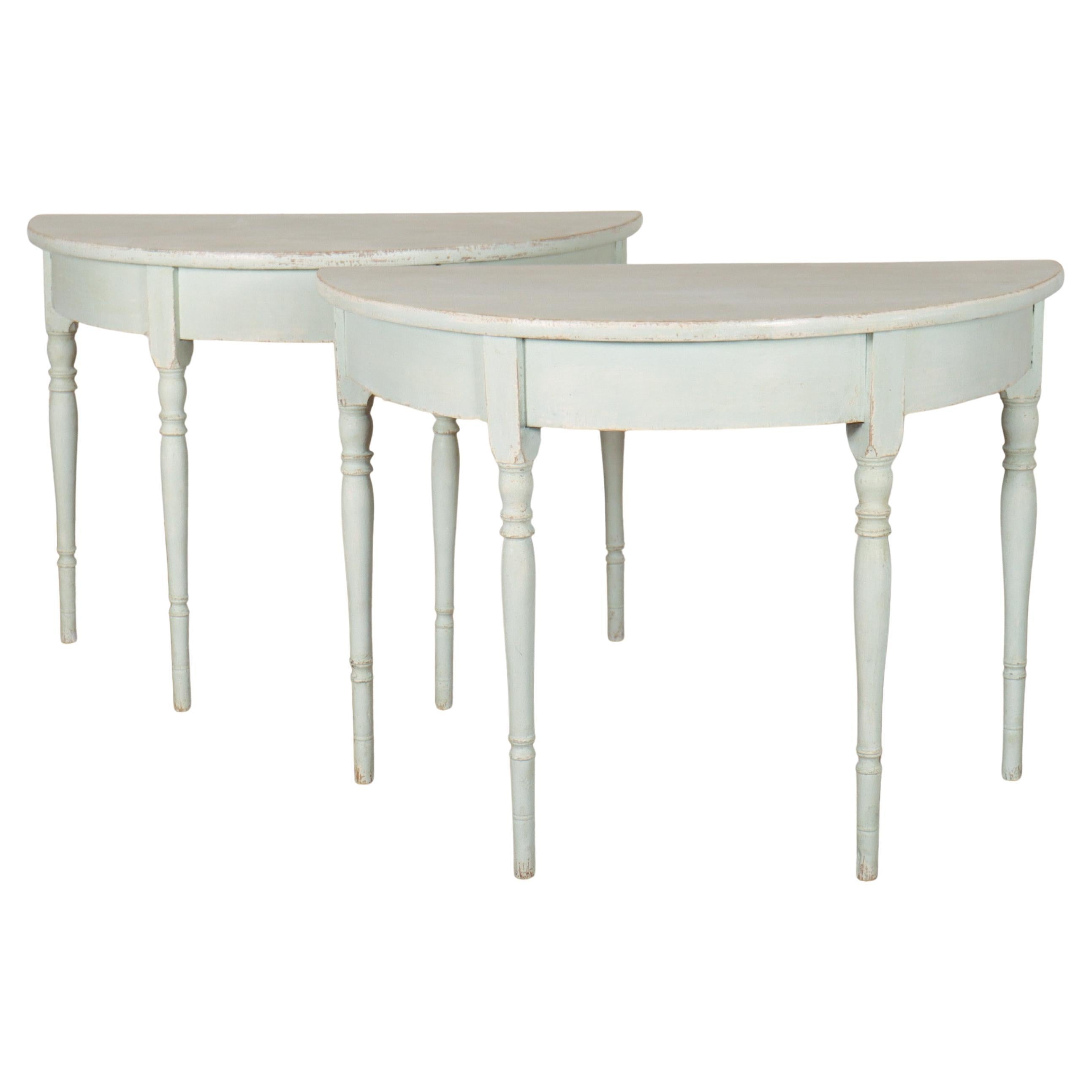 Pair of Swedish Painted Demi-lune Console Tables