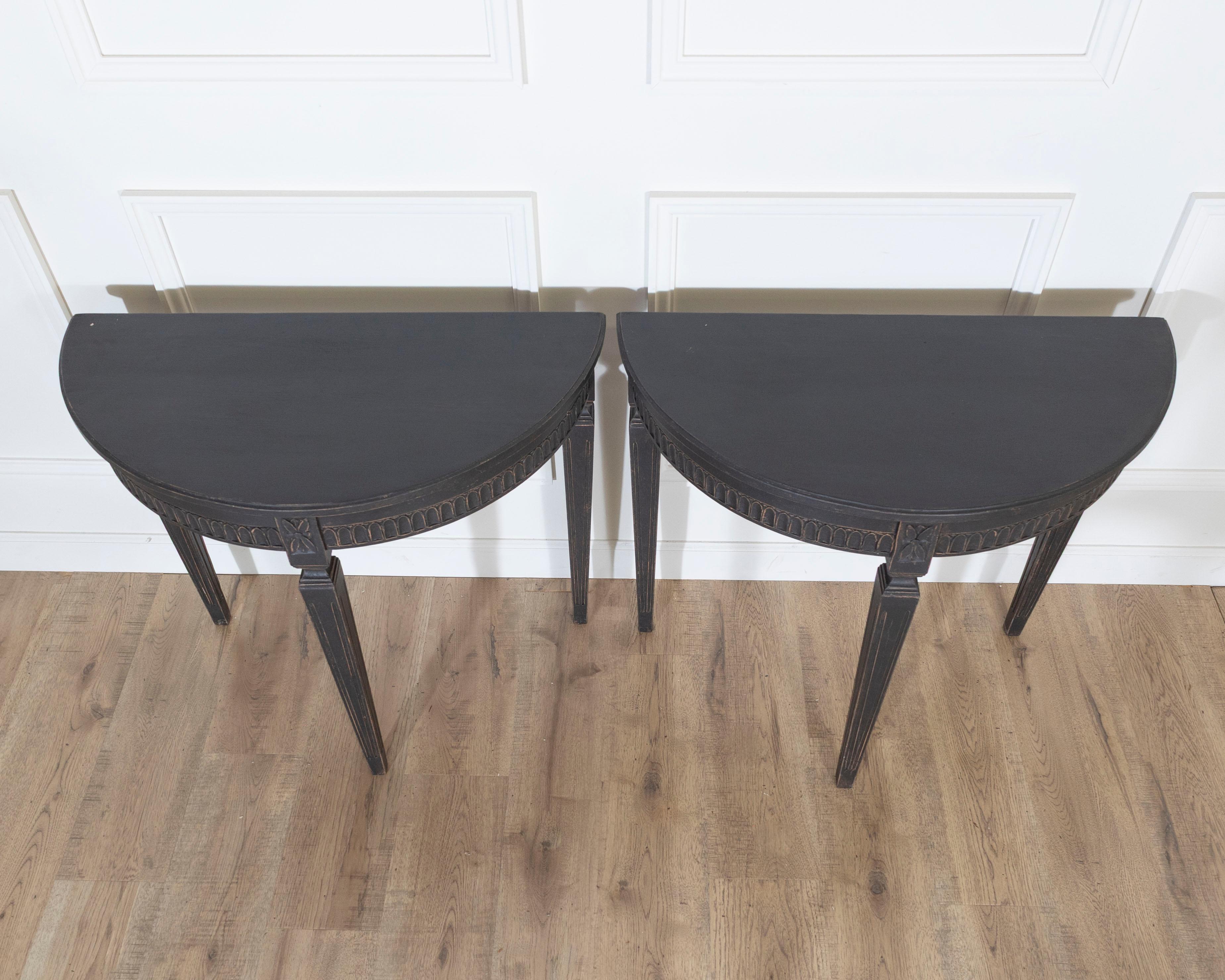 Pair of Swedish Painted Demi-Lune Consoles, ca. 1880 In Good Condition For Sale In Atlanta, GA
