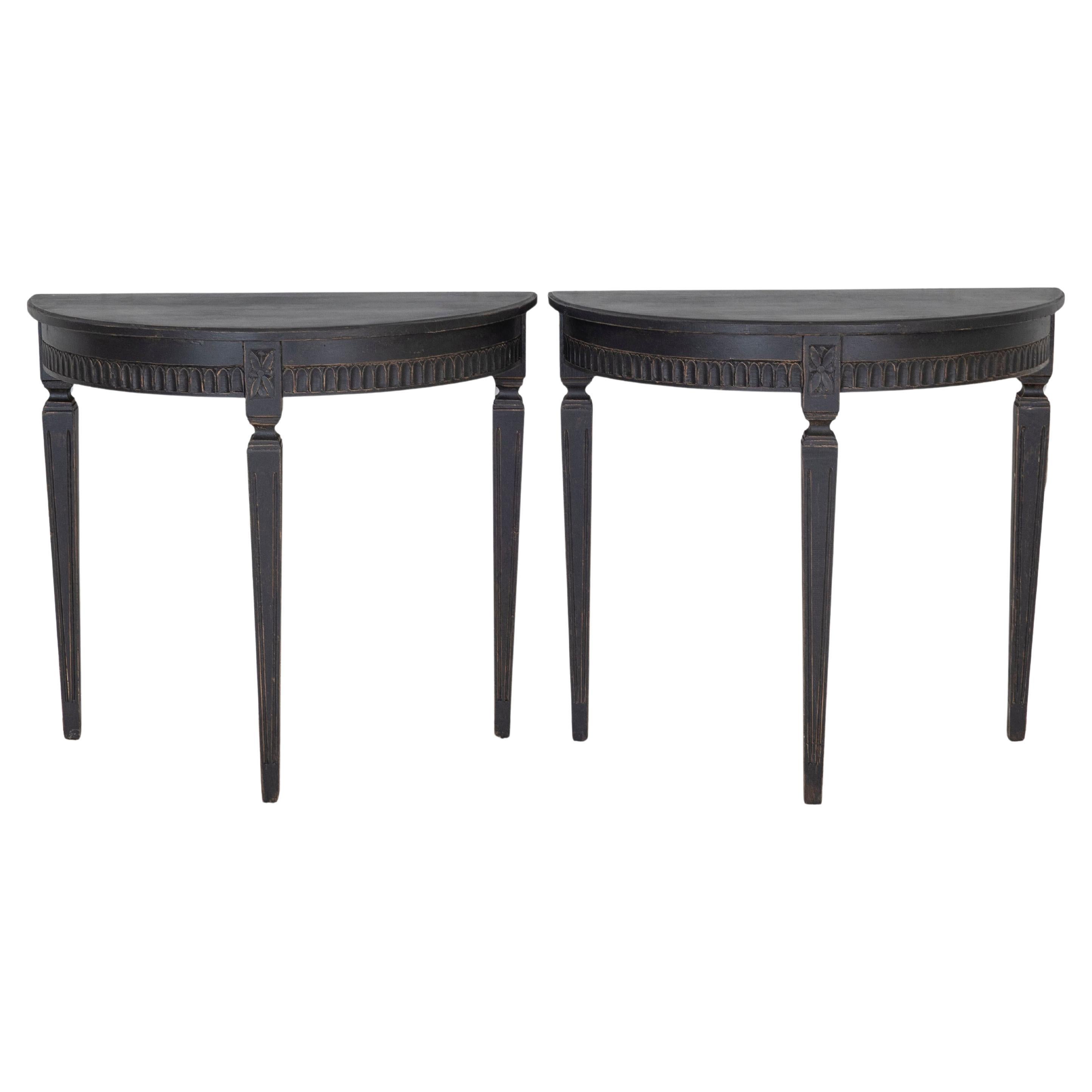 Pair of Swedish Painted Demi-Lune Consoles, ca. 1880 For Sale