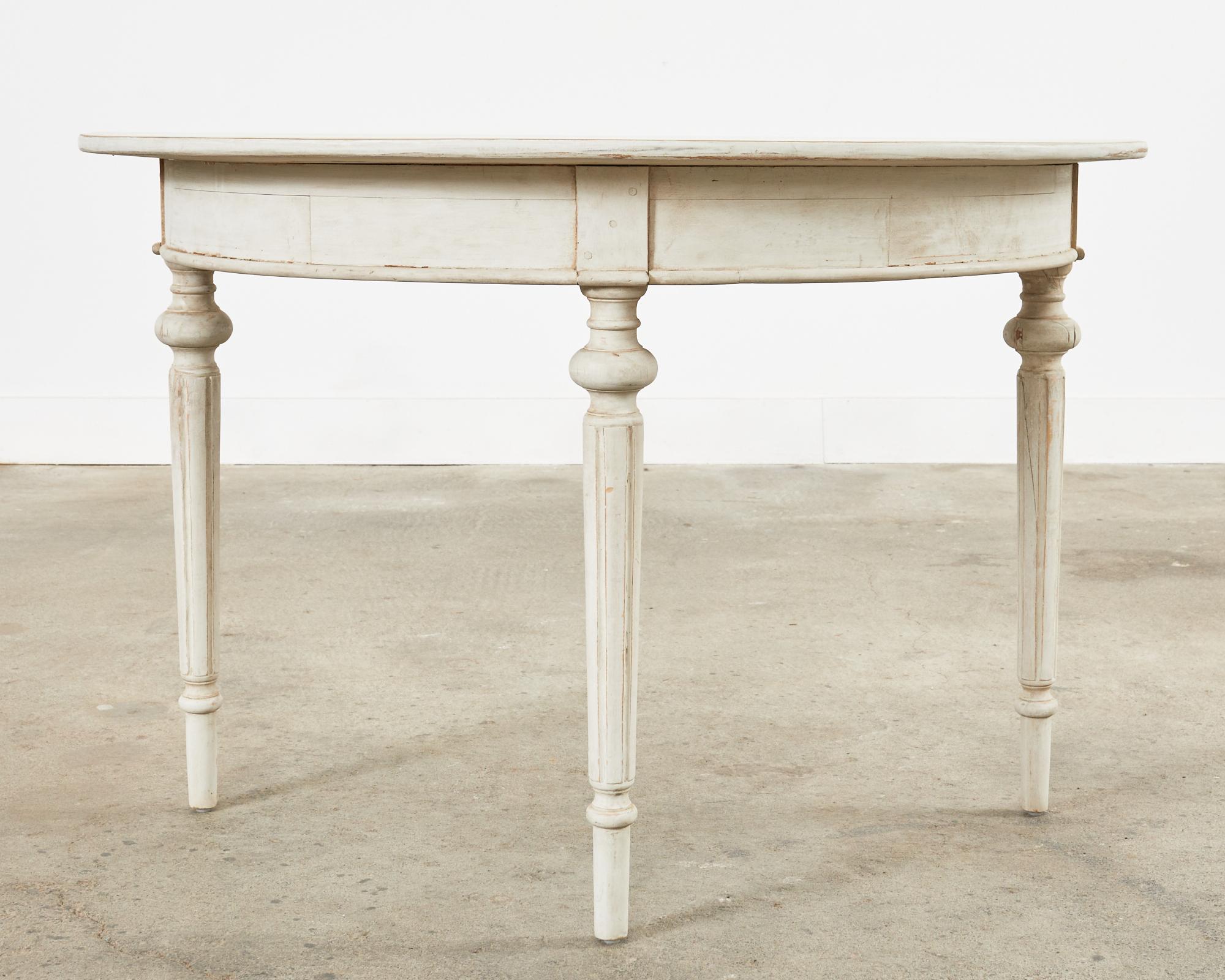 Pair of Swedish Painted Pine Gustavian Style Demilune Console Tables 8