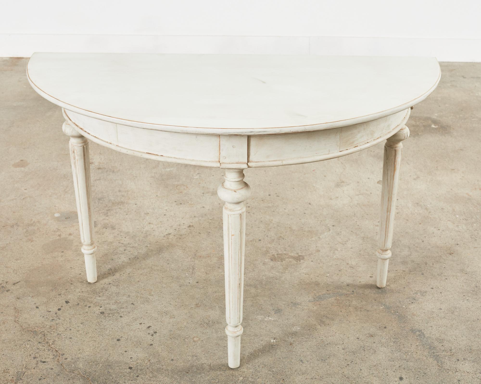Pair of Swedish Painted Pine Gustavian Style Demilune Console Tables 9
