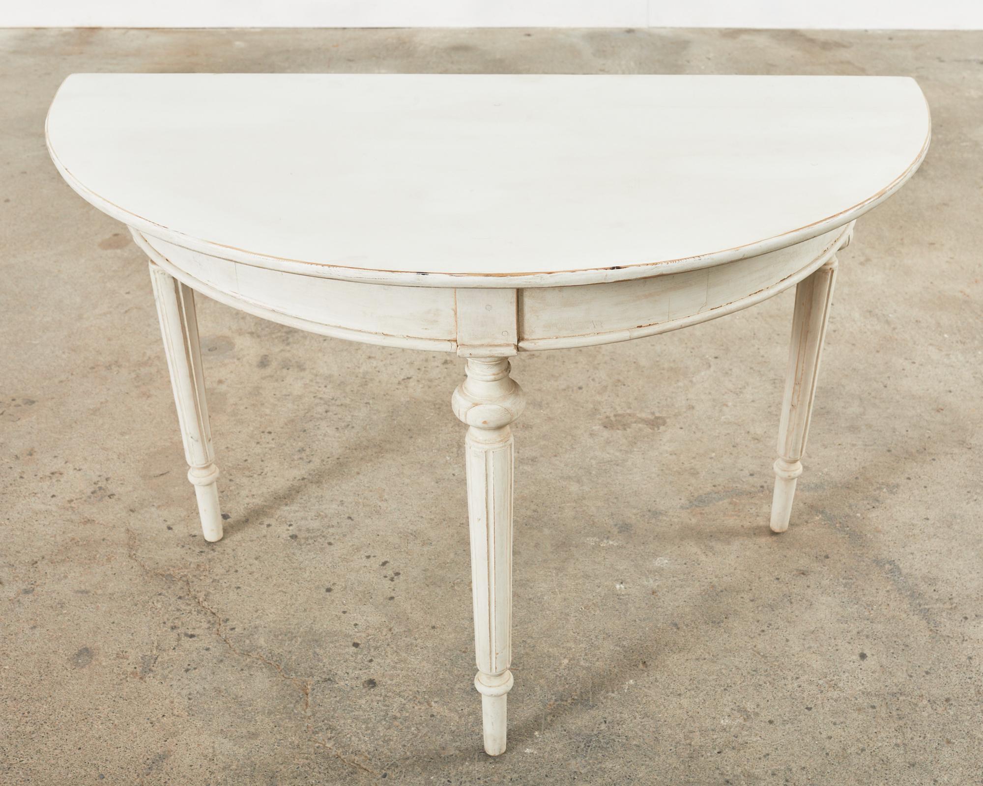Pair of Swedish Painted Pine Gustavian Style Demilune Console Tables 12