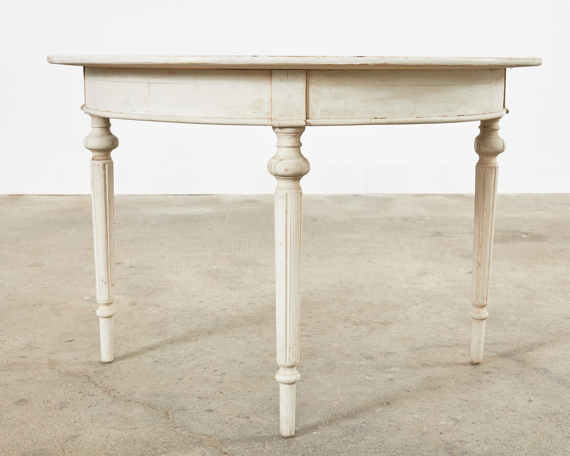 Pair of Swedish Painted Pine Gustavian Style Demilune Console Tables 13