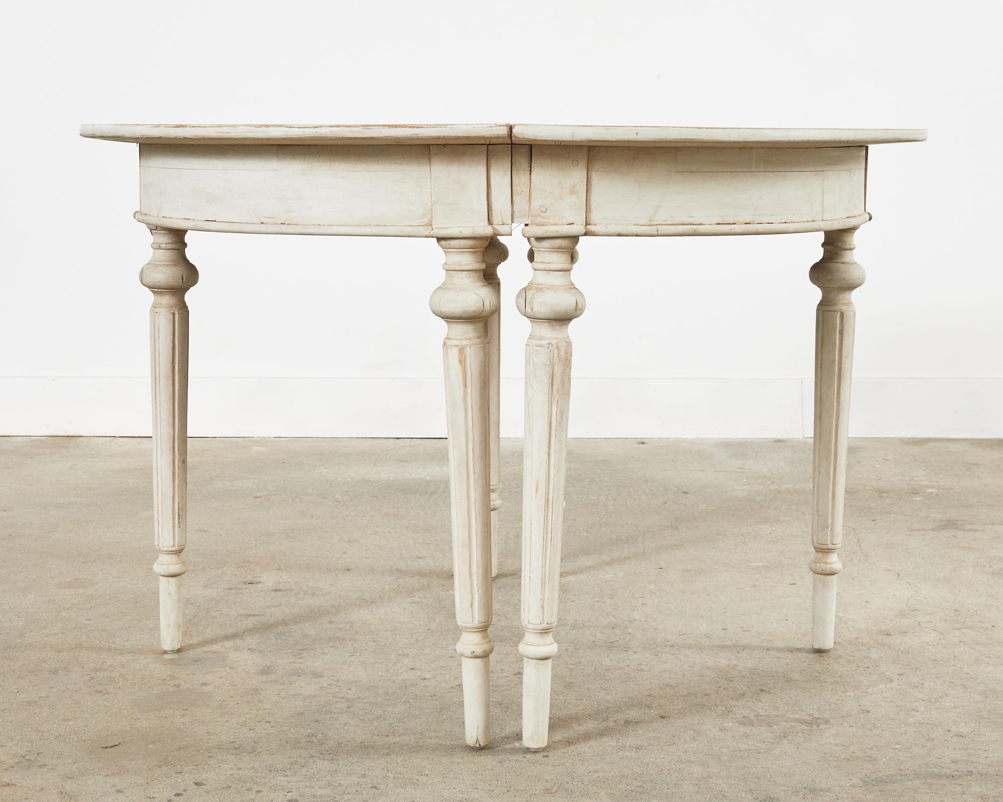 Pair of Swedish Painted Pine Gustavian Style Demilune Console Tables 3