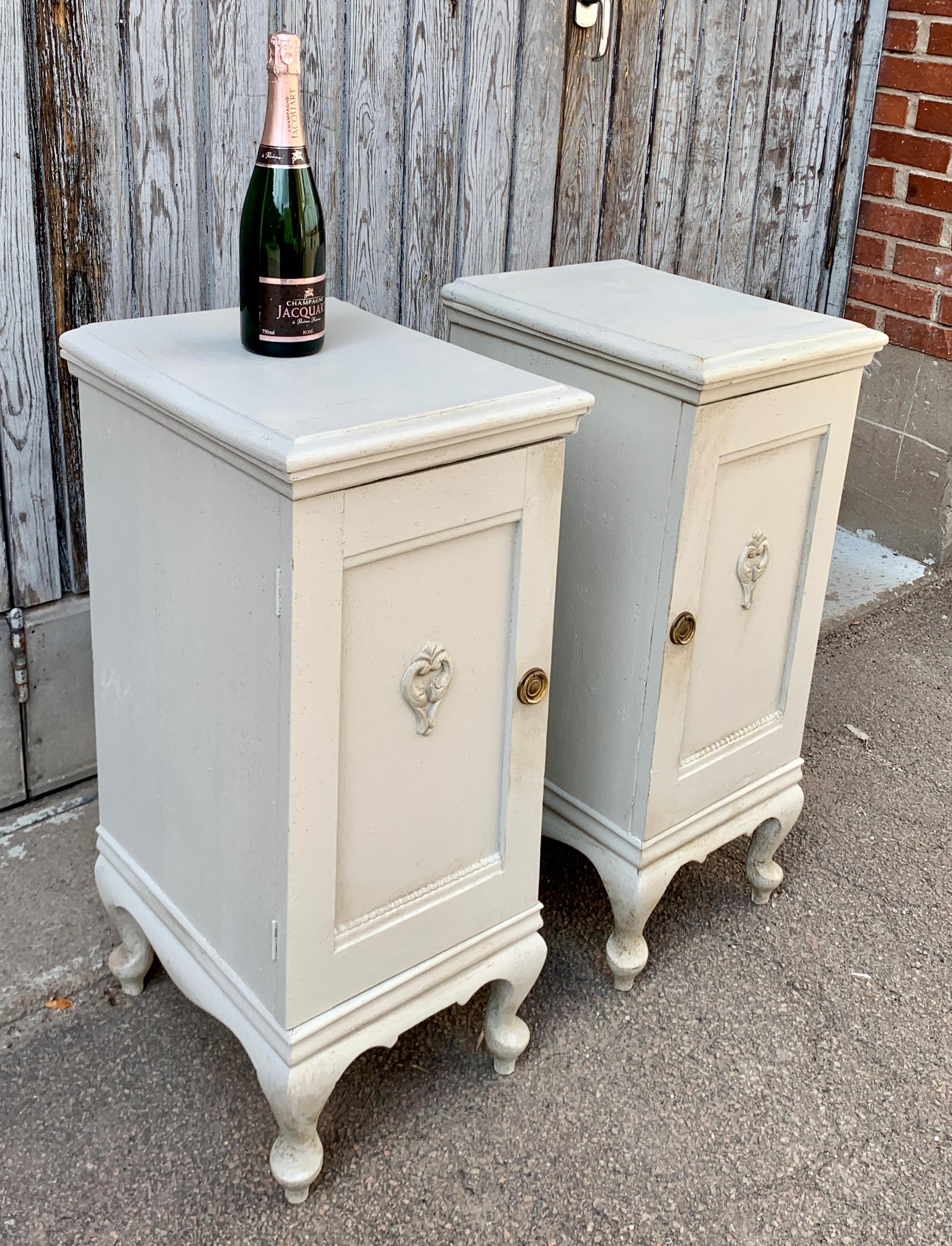 Pair of Swedish Painted Rococo Style Nightstands, Circa 1930's For Sale 11