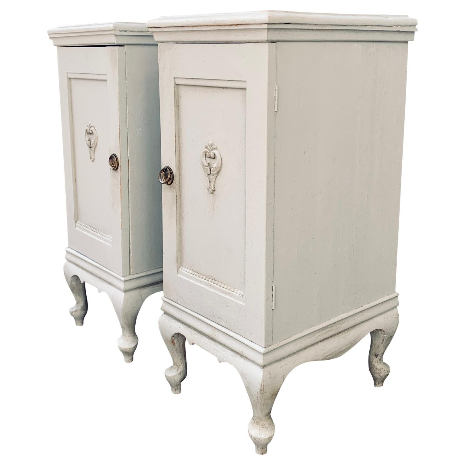 Hand-Painted Pair of Swedish Painted Rococo Style Nightstands, Circa 1930's For Sale