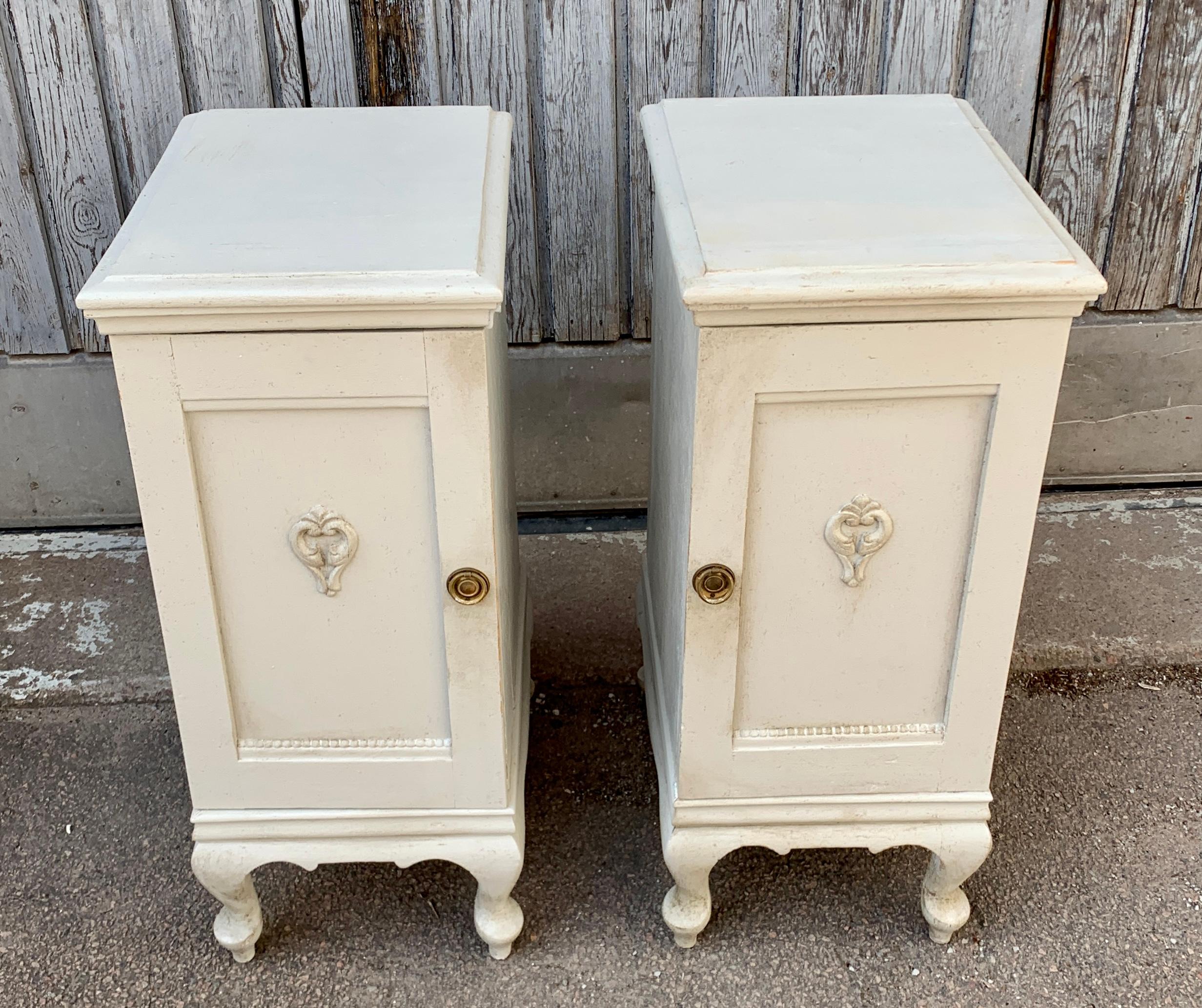 Plywood Pair of Swedish Painted Rococo Style Nightstands, Circa 1930's For Sale