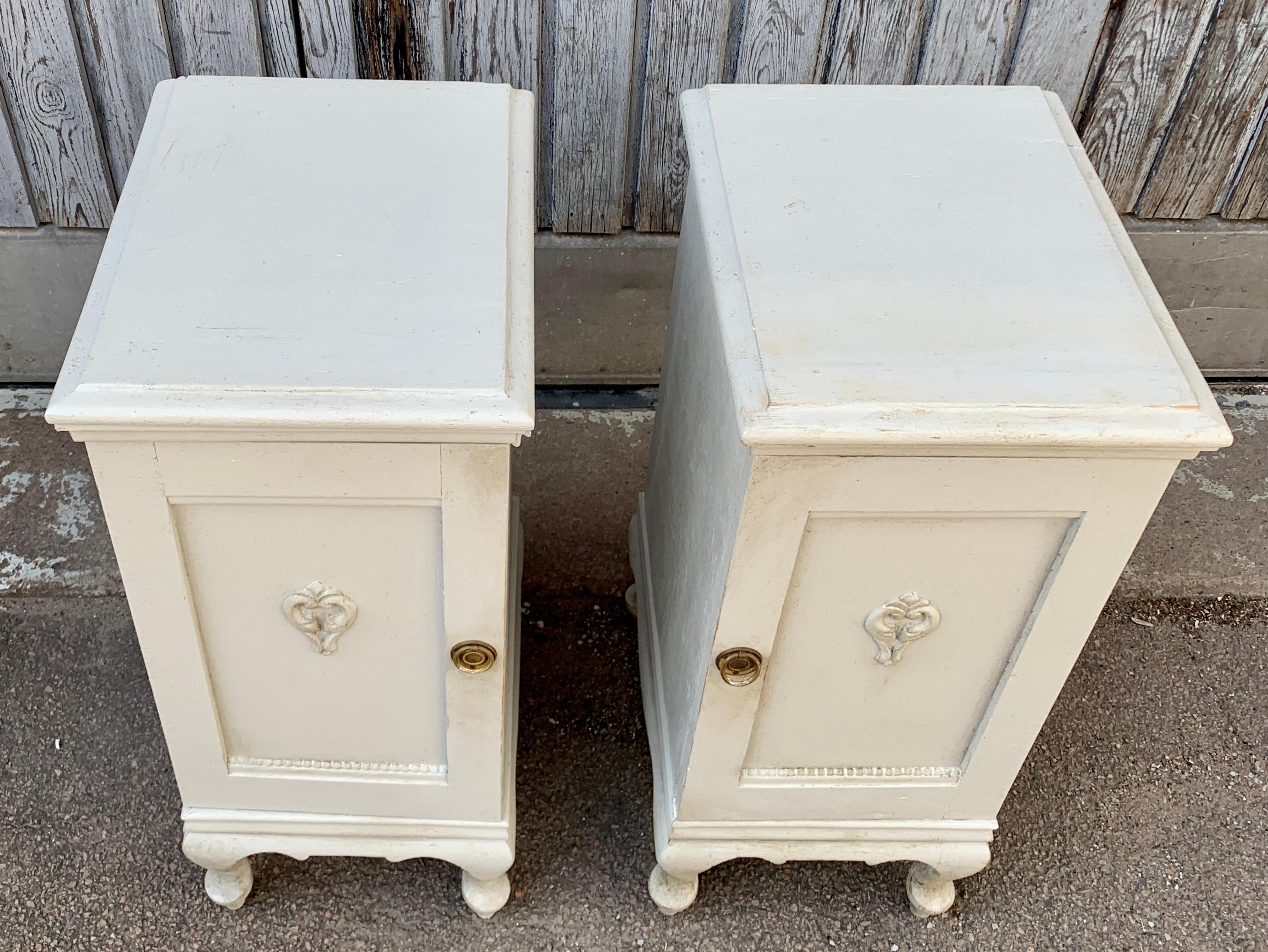 Pair of Swedish Painted Rococo Style Nightstands, Circa 1930's For Sale 1