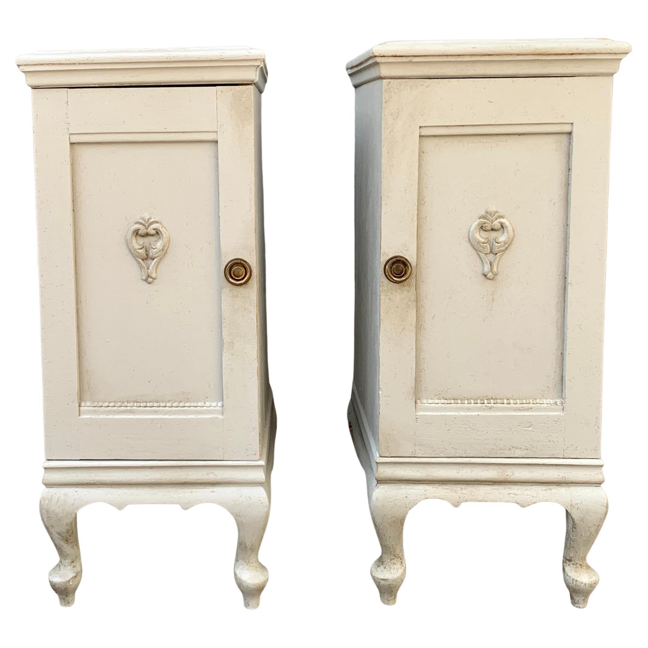 Pair of Swedish Painted Rococo Style Nightstands, Circa 1930's For Sale