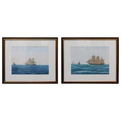 Pair of Swedish Paintings of Ships at Sea