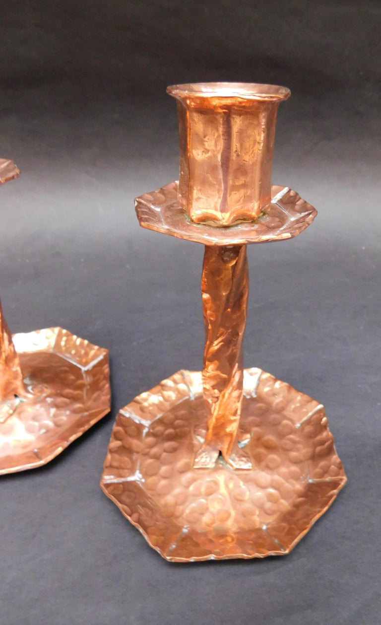 Pair of Swedish Period Arts and Crafts Copper Candlesticks at 1stDibs