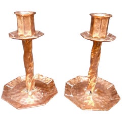 Pair of Swedish Period Arts and Crafts Copper Candlesticks 