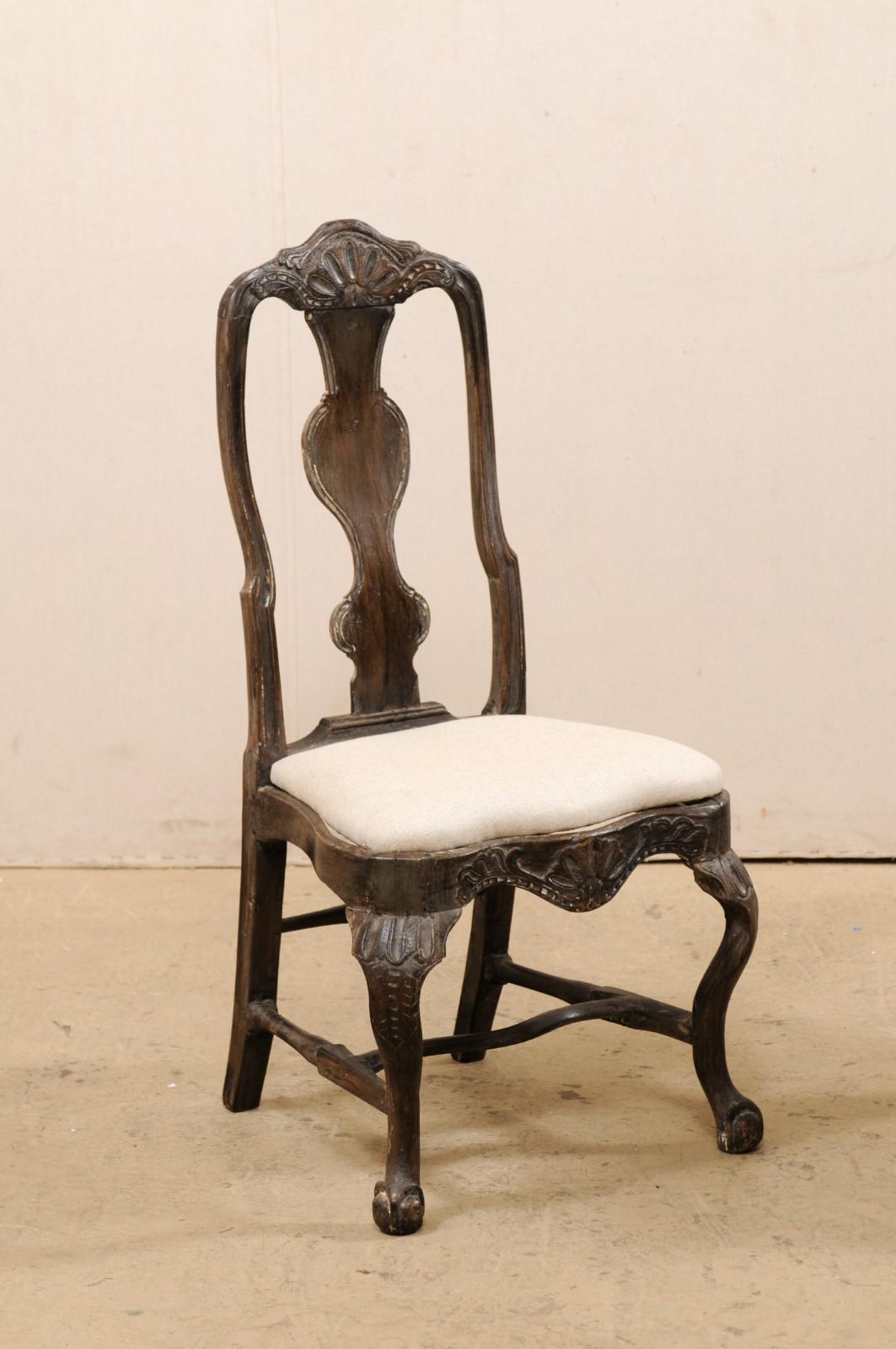 Pair of Swedish Period Rococo Carved-Wood Side Chairs, 18th Century In Good Condition For Sale In Atlanta, GA