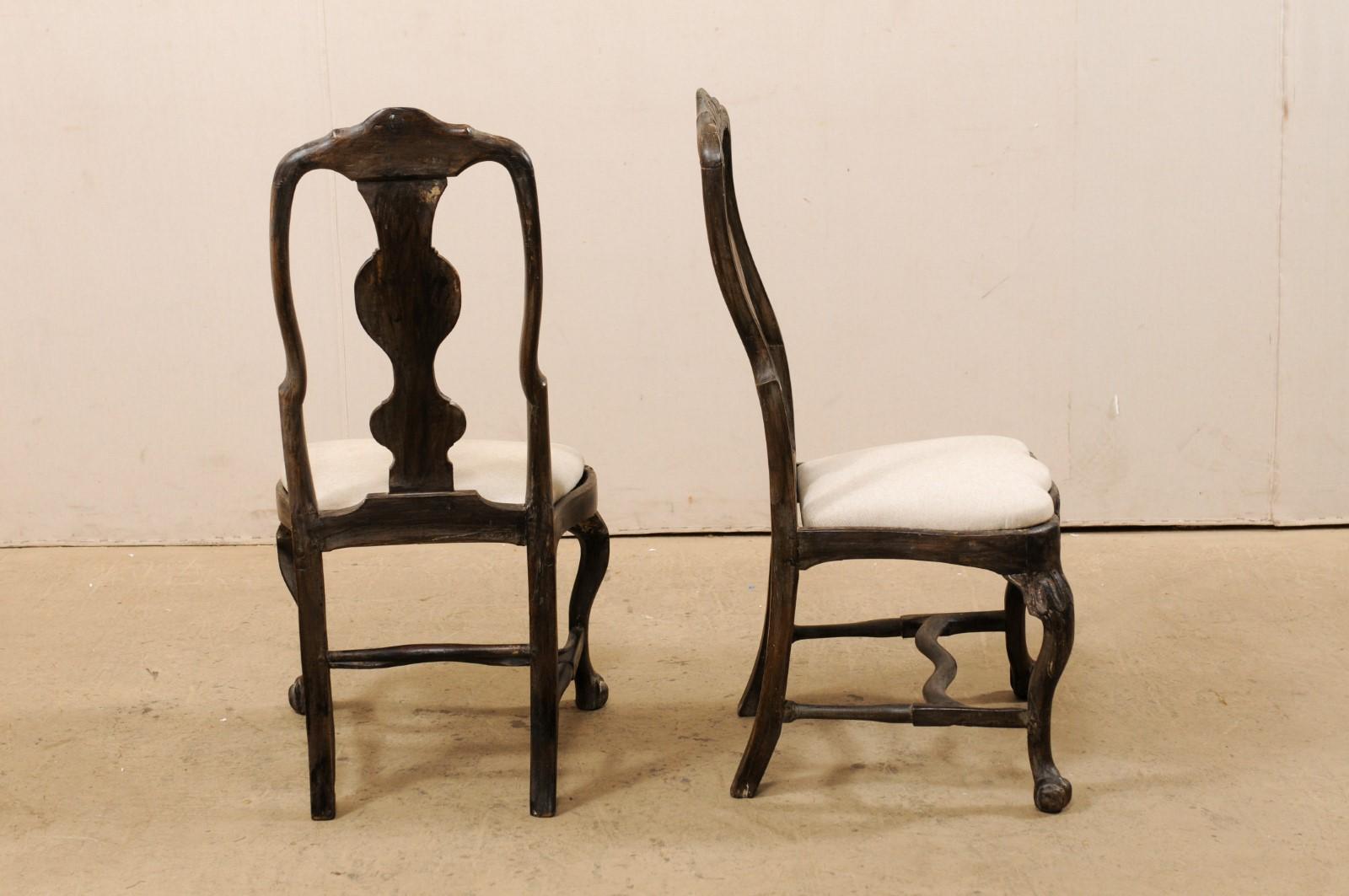 Pair of Swedish Period Rococo Carved-Wood Side Chairs, 18th Century For Sale 3
