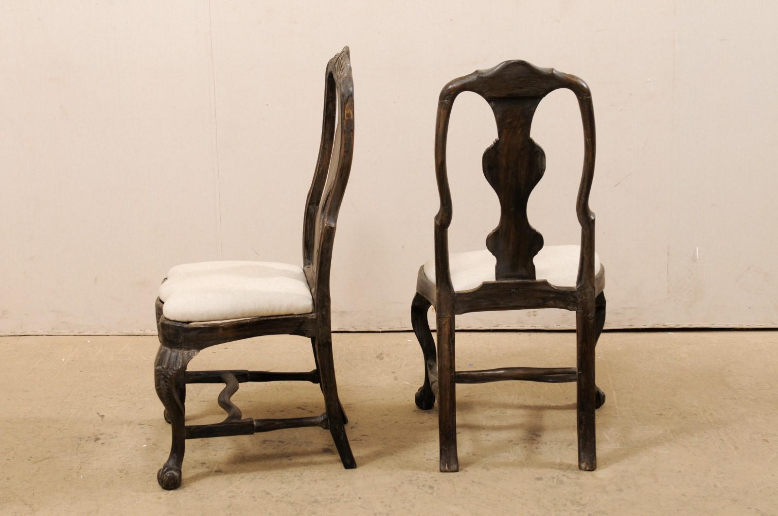 Pair of Swedish Period Rococo Carved-Wood Side Chairs, 18th Century For Sale 4