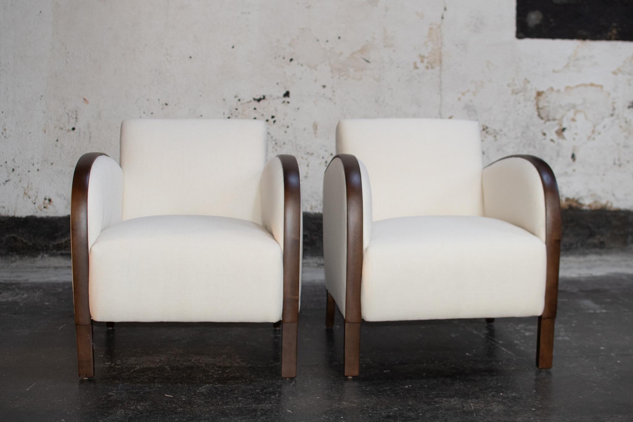Mid-20th Century Pair of Swedish Period Vintage Art Deco Lounge Chairs - COM Ready  For Sale