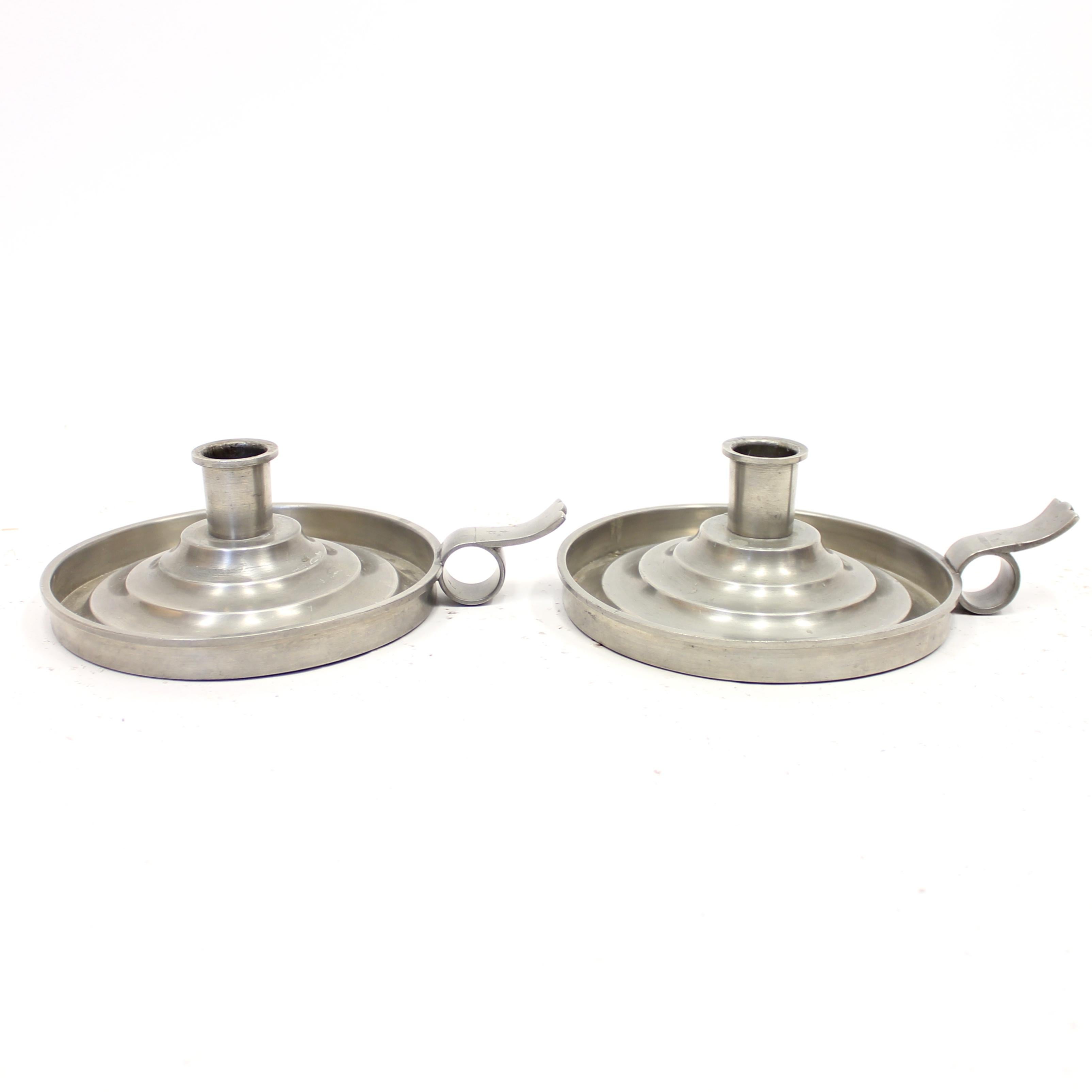 Pair of Swedish Pewter Art Deco Candle Holders, C.G Hallberg, 1931 In Good Condition In Uppsala, SE