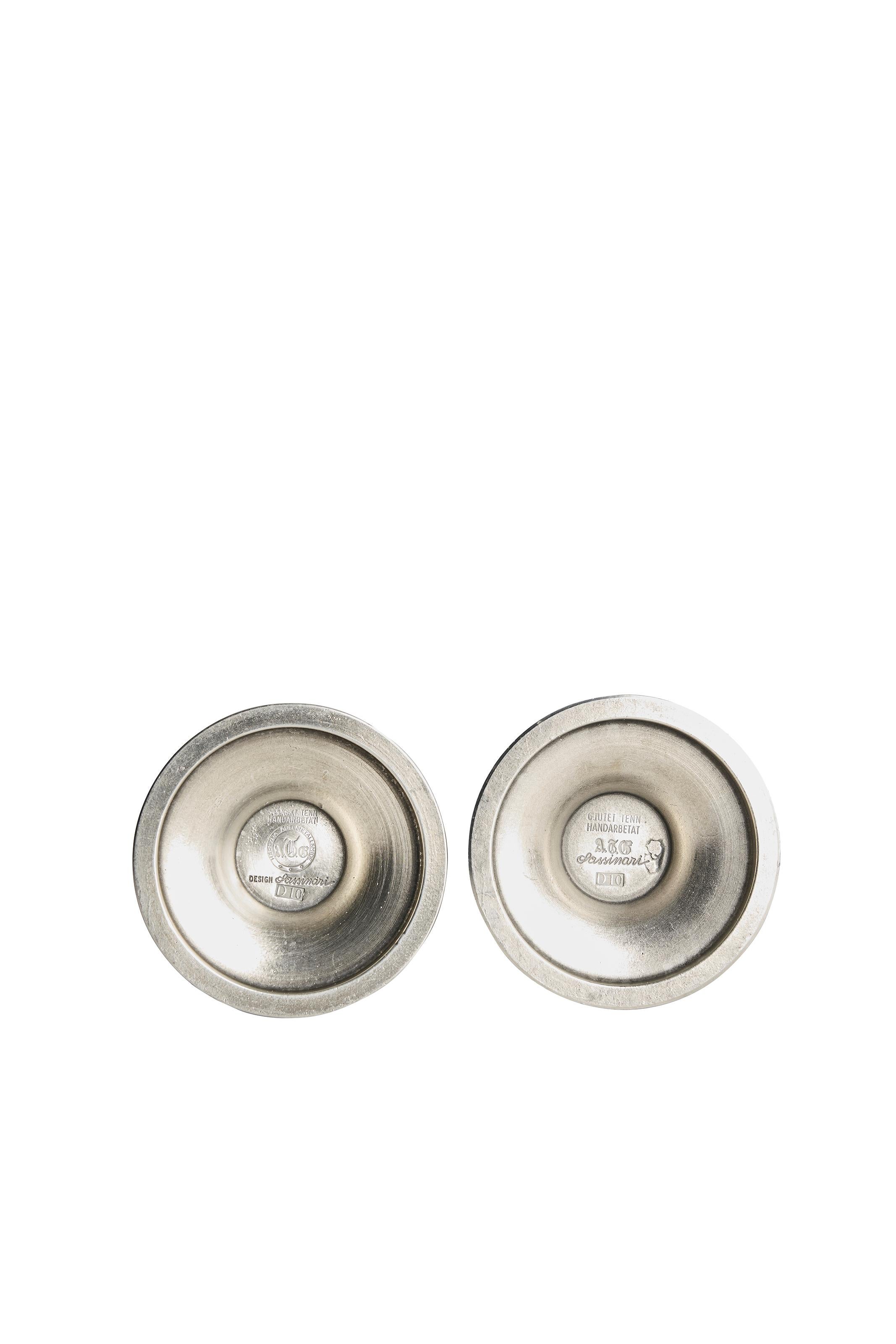 Svedese Coppia di candelieri svedesi in peltro 