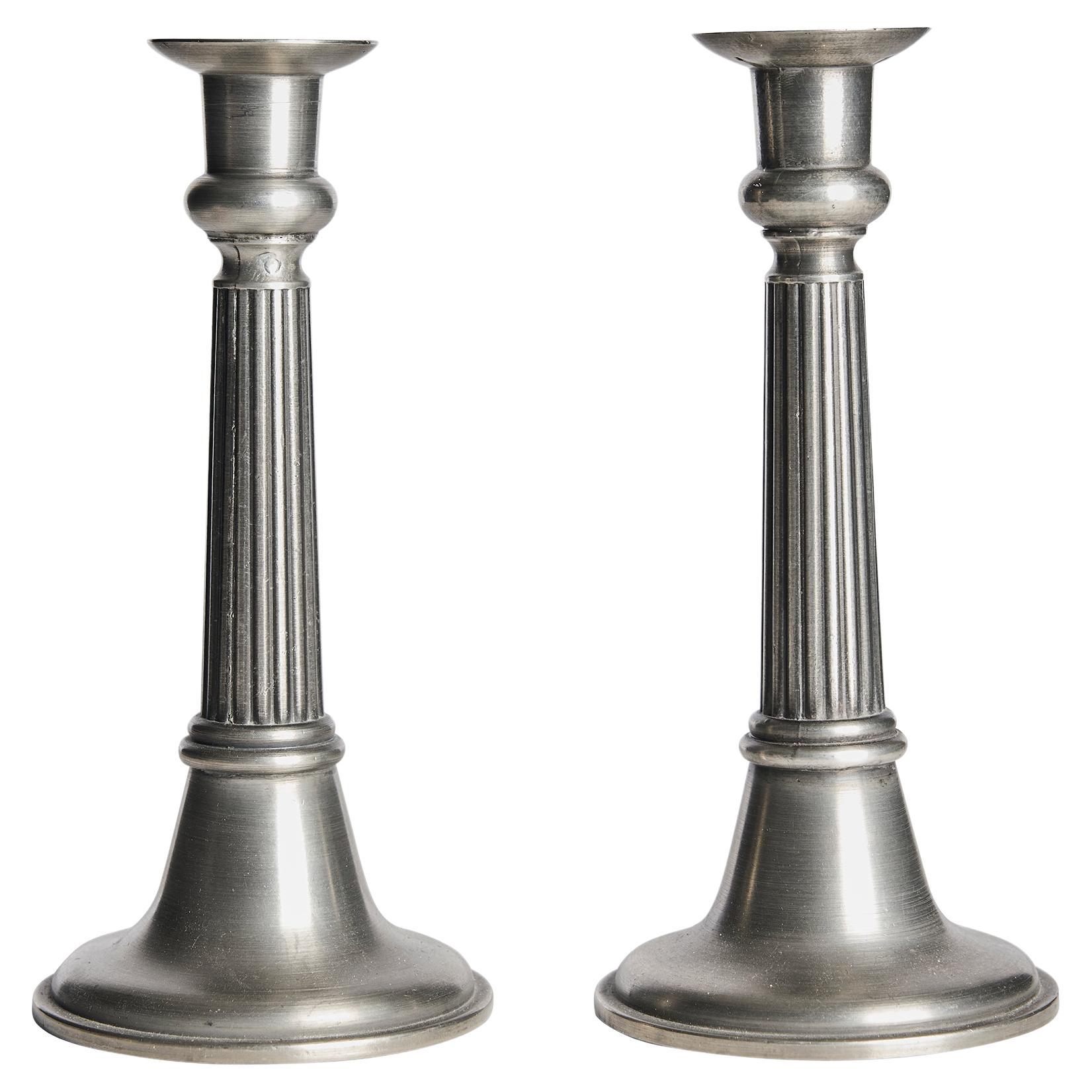 Pair of Swedish Pewter Candlesticks “Lassimari” by Härryda Ädelmetallsmide, 1930