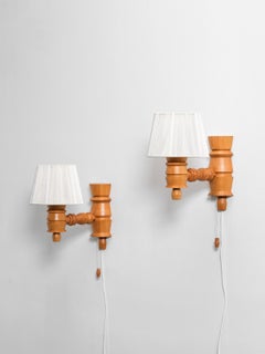 Paar Wandlampen aus schwedischem Kieferholz, 1970er Jahre