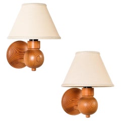Pair of Swedish Pine Wood Wall Lamps by Aneta, Sweden, 1970s