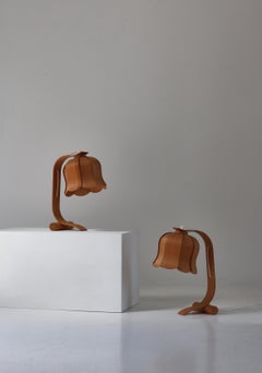 Pair of Swedish Pinewood "Flower" Table Lamps by Jan Wickelgren, Aneta, 1970s