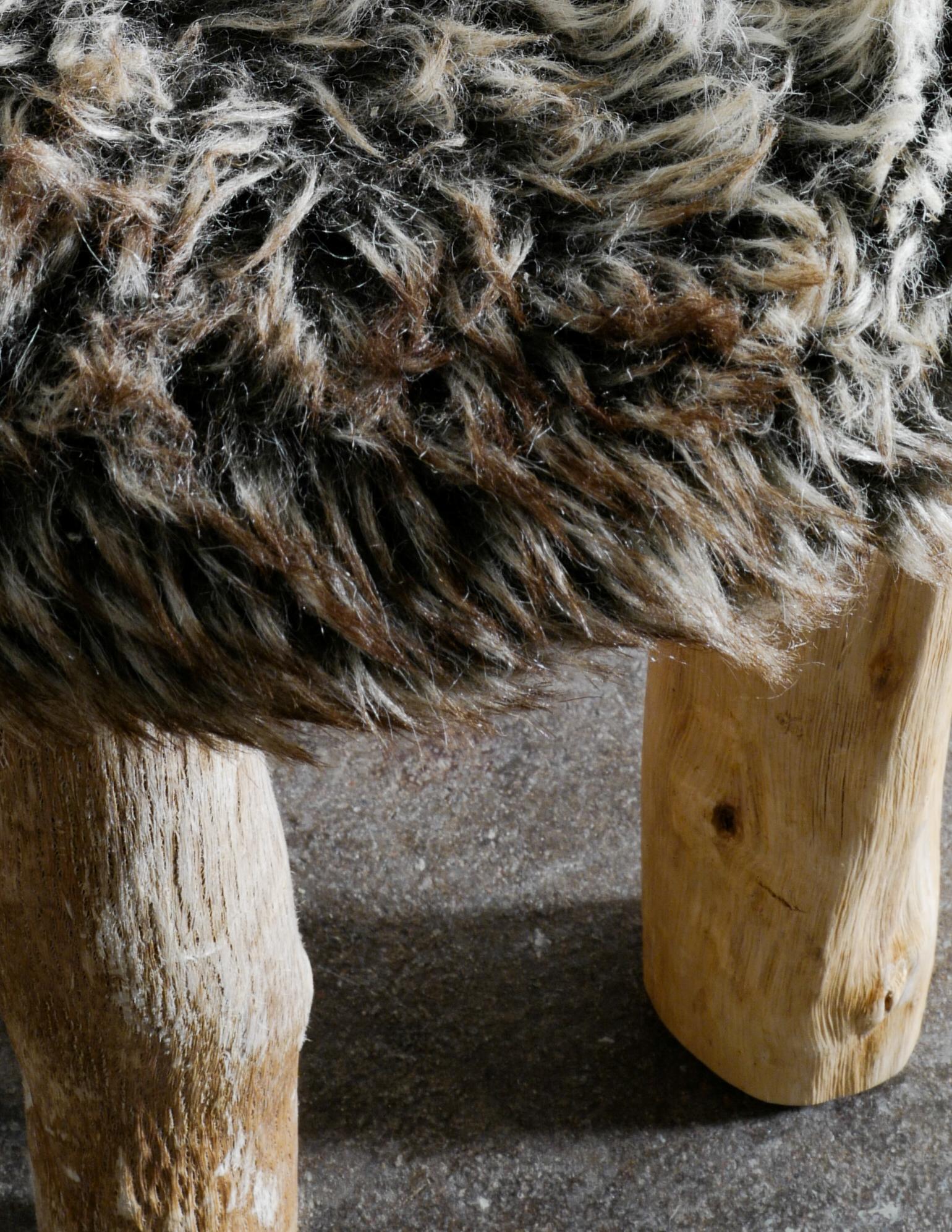 Pair of Swedish Primitive Stools with Fur In Good Condition In Stockholm, SE